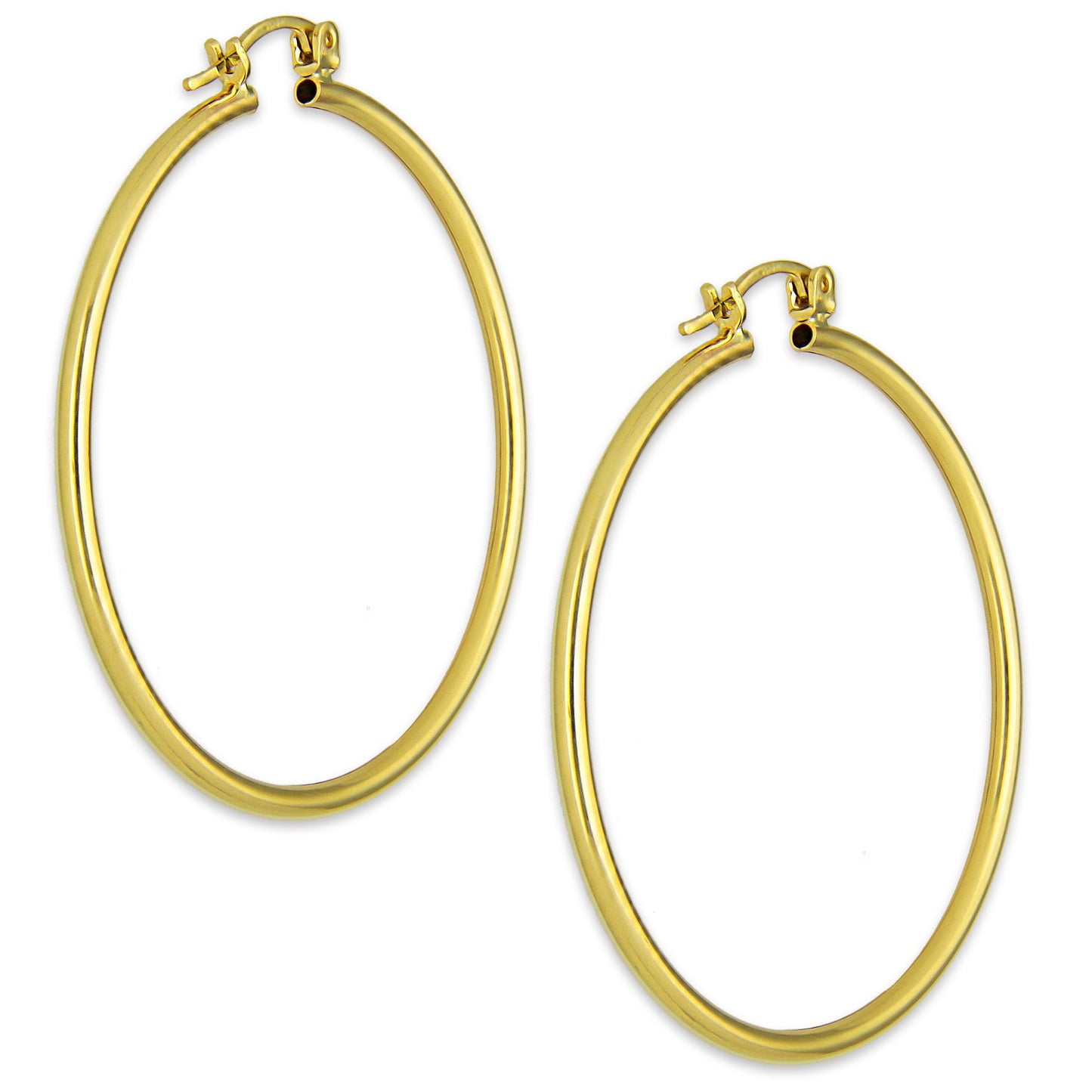 NR14AR045 Arete Arracada Oro Sólido 14K Tubo Liso 2 mm Diámetro 4.3 cm