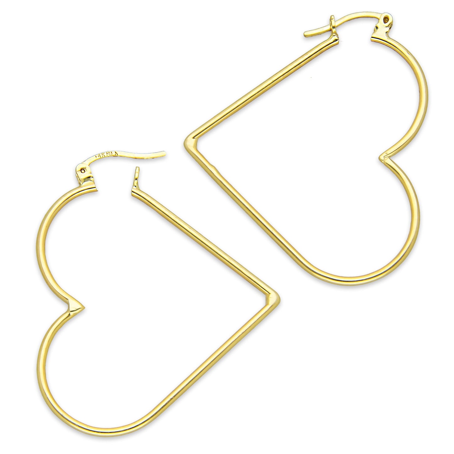 NR14AR048 Arete Arracada Oro Sólido 14K Corazón Liso Diámetro 4 cm