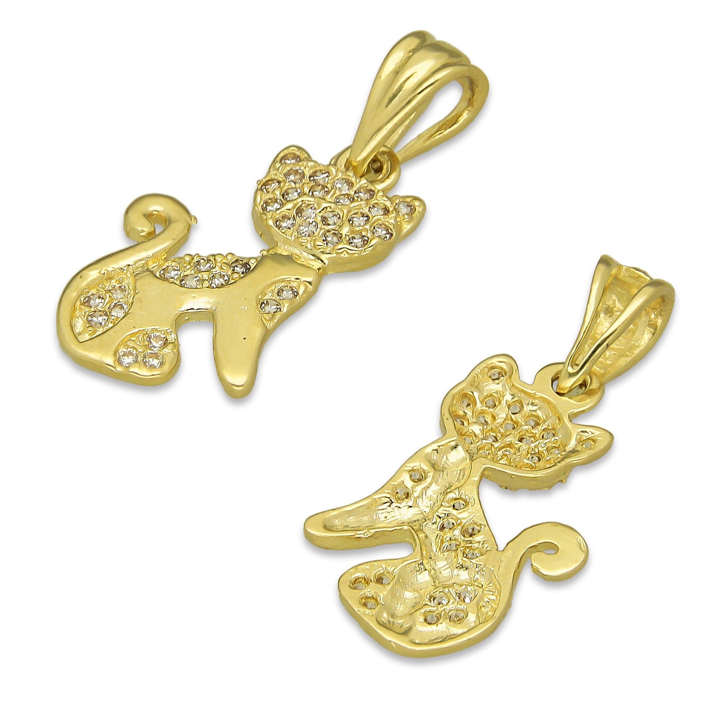 NR14DJ129 Dije Oro Sólido 14K Gato Manchas Con ZIrconias 1.2 cm x 2.3 cm