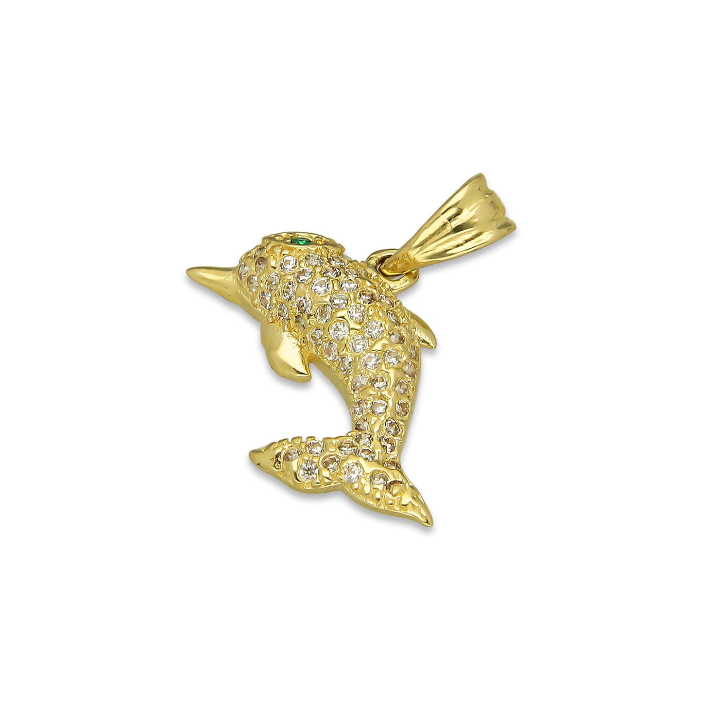 NR14DJ134 Dije Oro Sólido 14K Delfin Pavé 2 cm x 2.3 cm