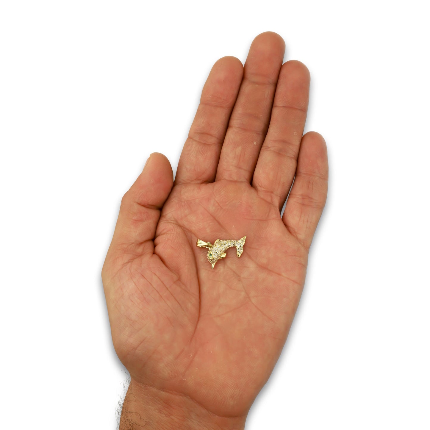 NR14DJ134 Dije Oro Sólido 14K Delfin Pavé 2 cm x 2.3 cm