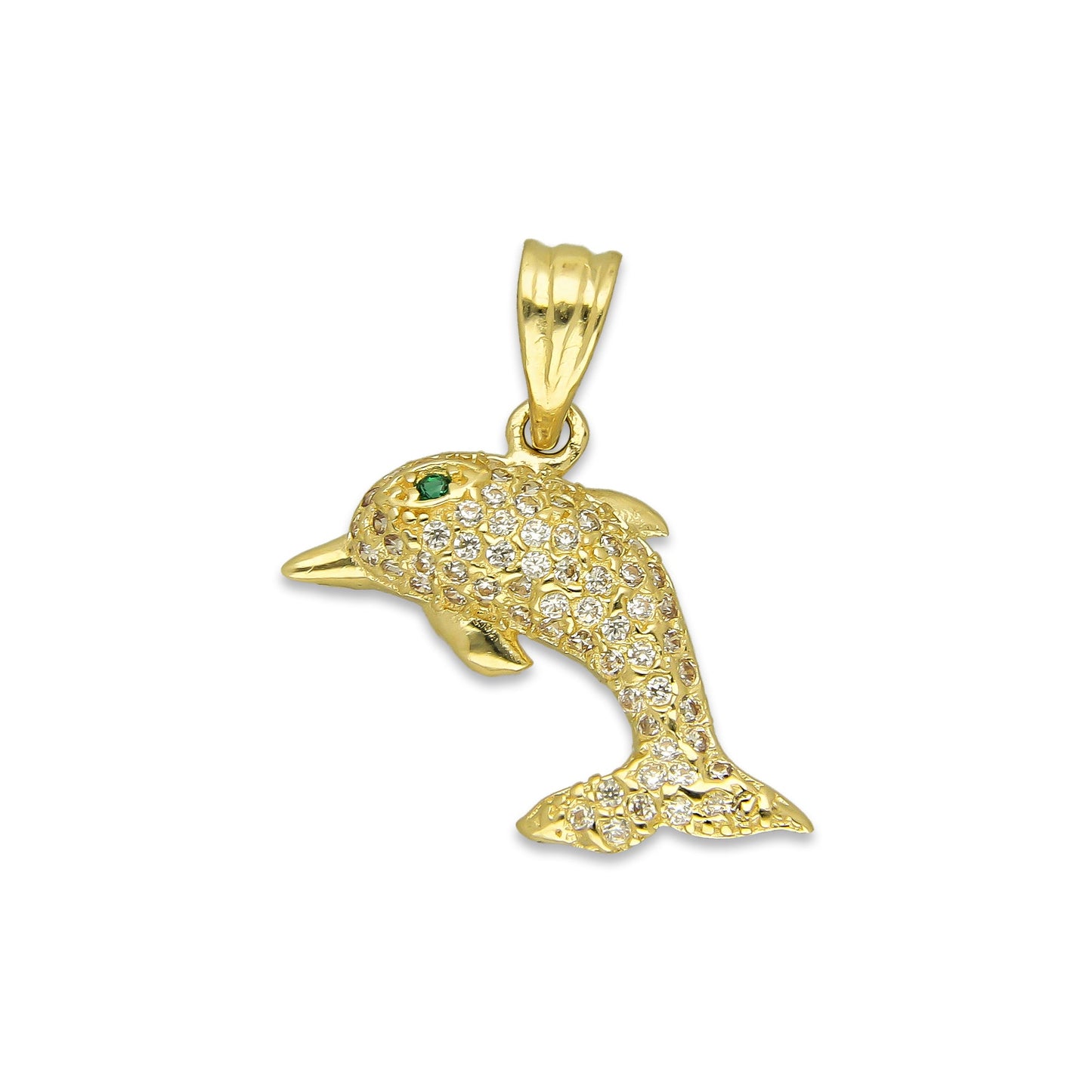 NR14DJ134 Dije Oro Sólido 14K Delfin Pavé 2 cm x 2.3 cm