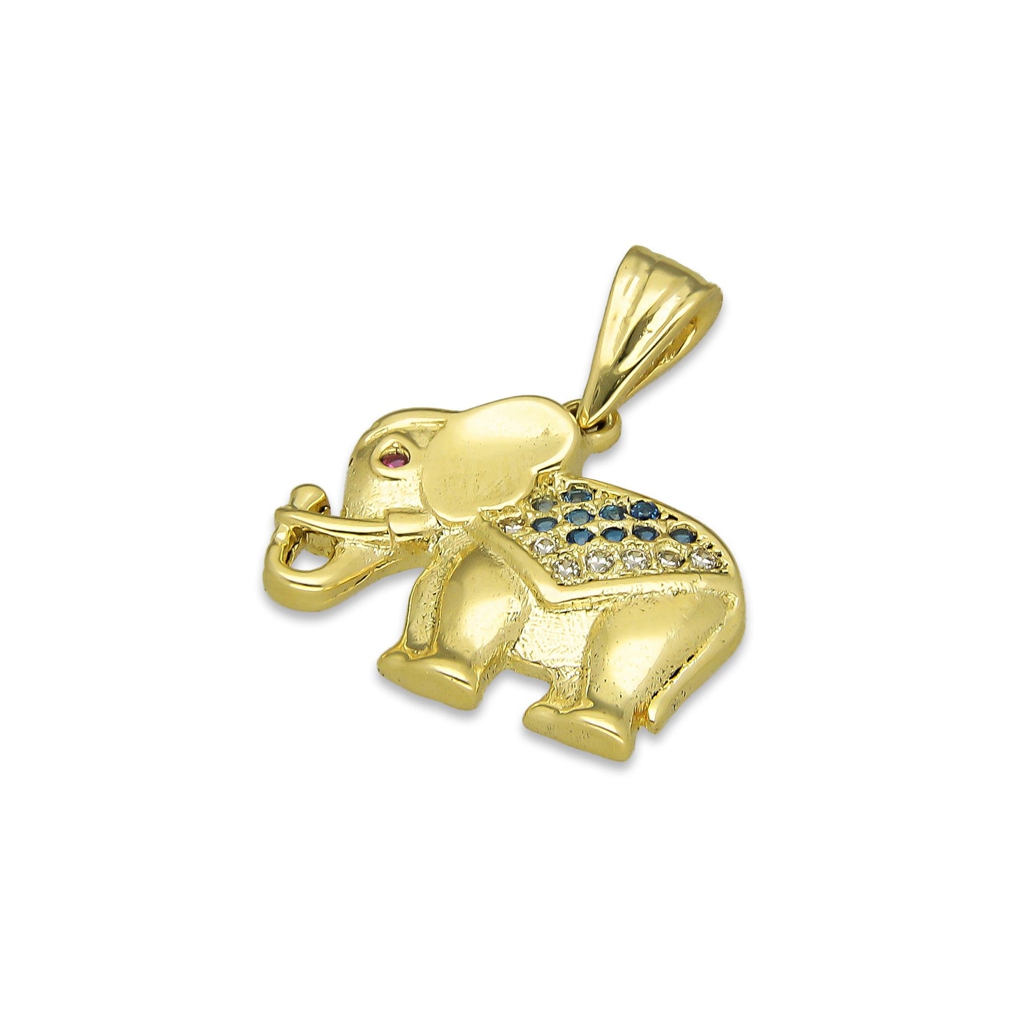 NR14DJ138 Dije Oro Sólido 14K Elefante Manto ZIrconias Verdes 1.7 cm x 2 cm