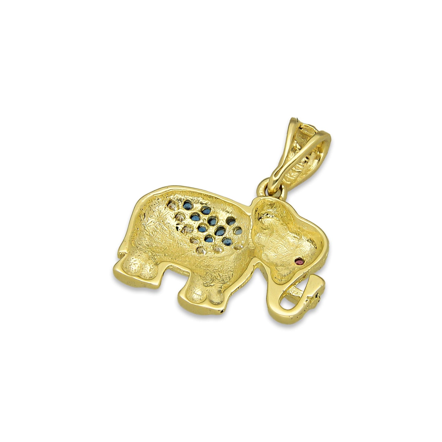 NR14DJ138 Dije Oro Sólido 14K Elefante Manto ZIrconias Verdes 1.7 cm x 2 cm