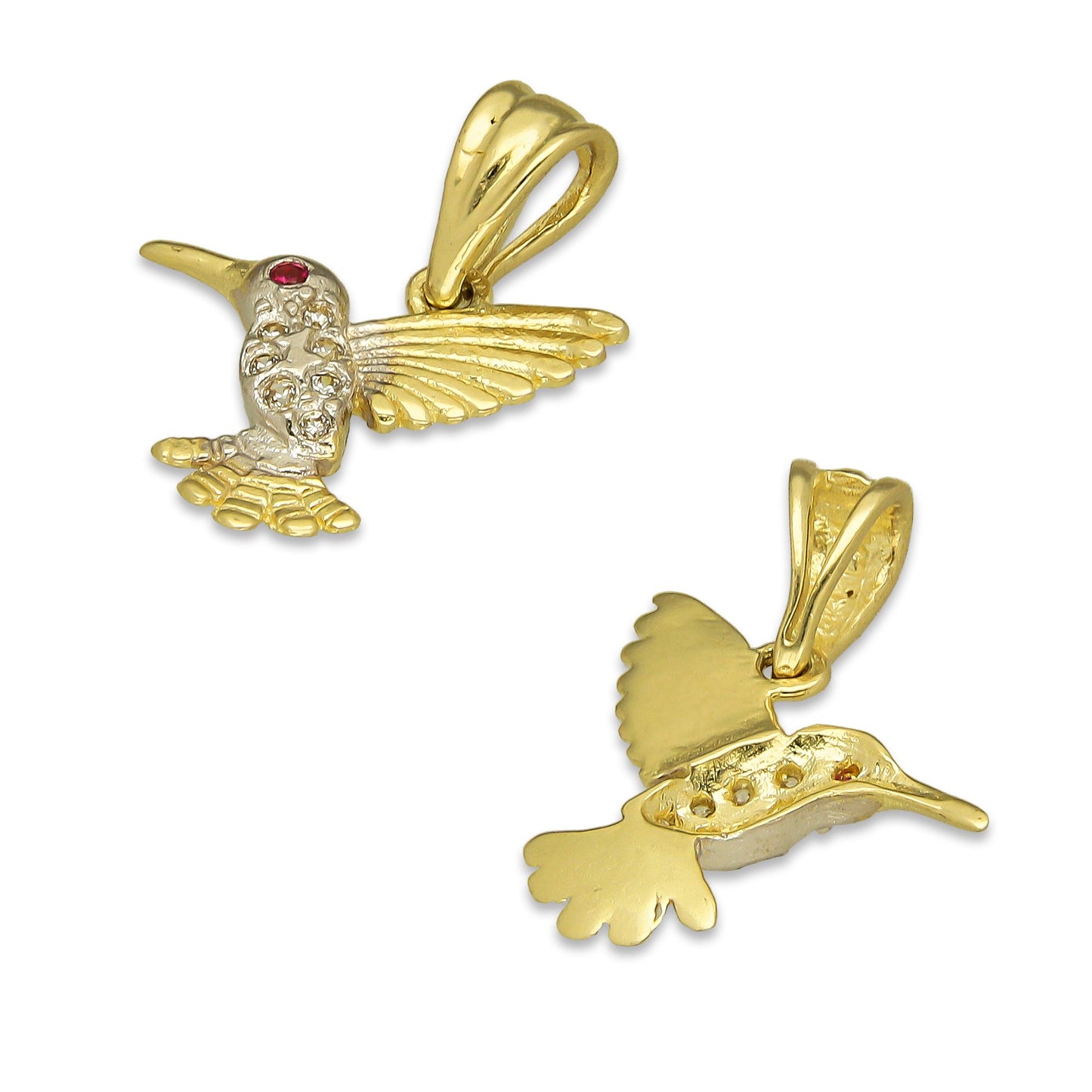 NR14DJ143 Dije Oro Sólido 14K Colibrí Chico Cuerpo Blanco 1.5 cm x 1.8 cm