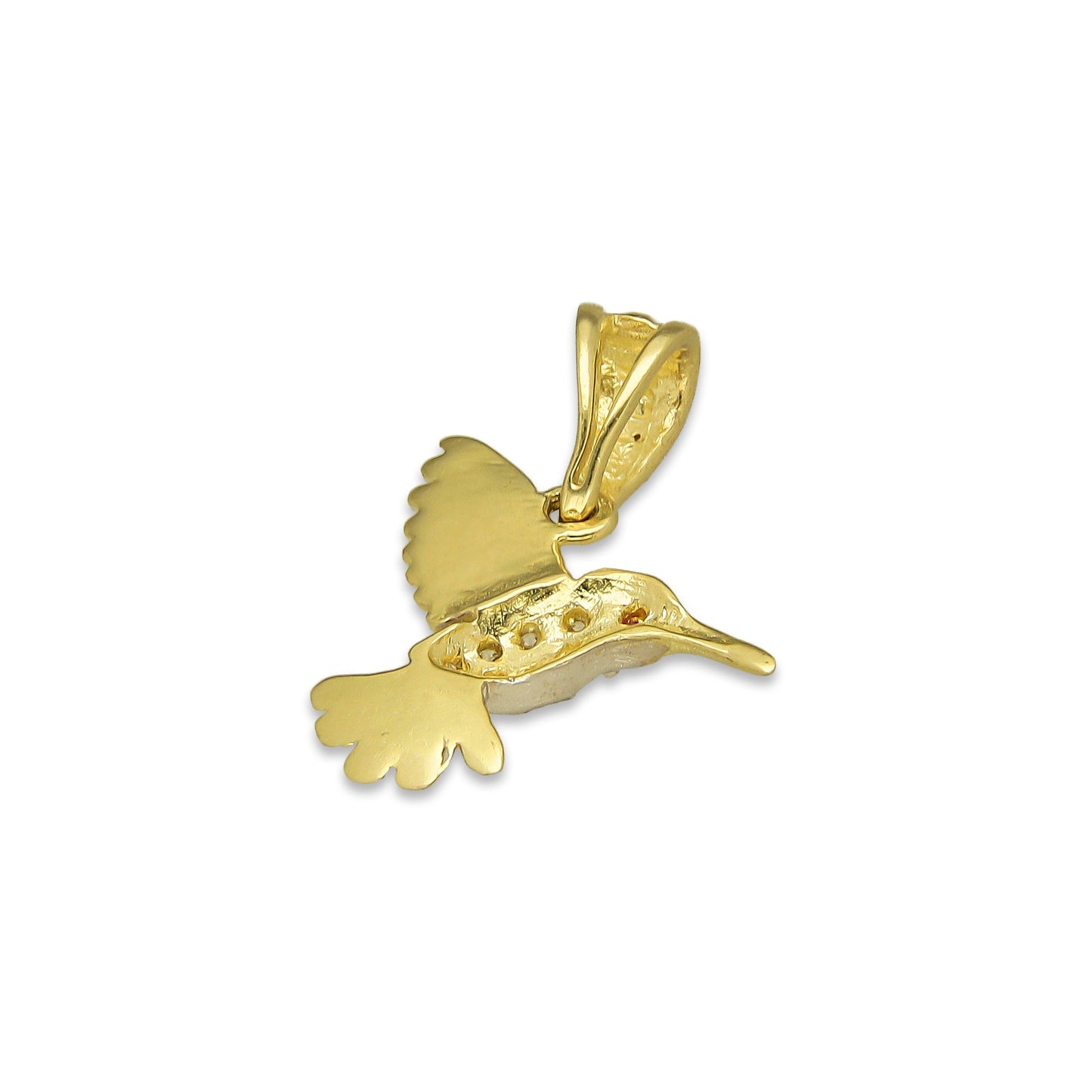NR14DJ143 Dije Oro Sólido 14K Colibrí Chico Cuerpo Blanco 1.5 cm x 1.8 cm