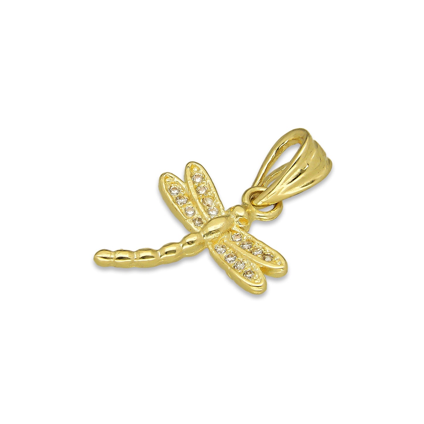 NR14DJ146 Dije Oro Sólido 14K Libélula con Zirconias 1.3 cm x 2 cm
