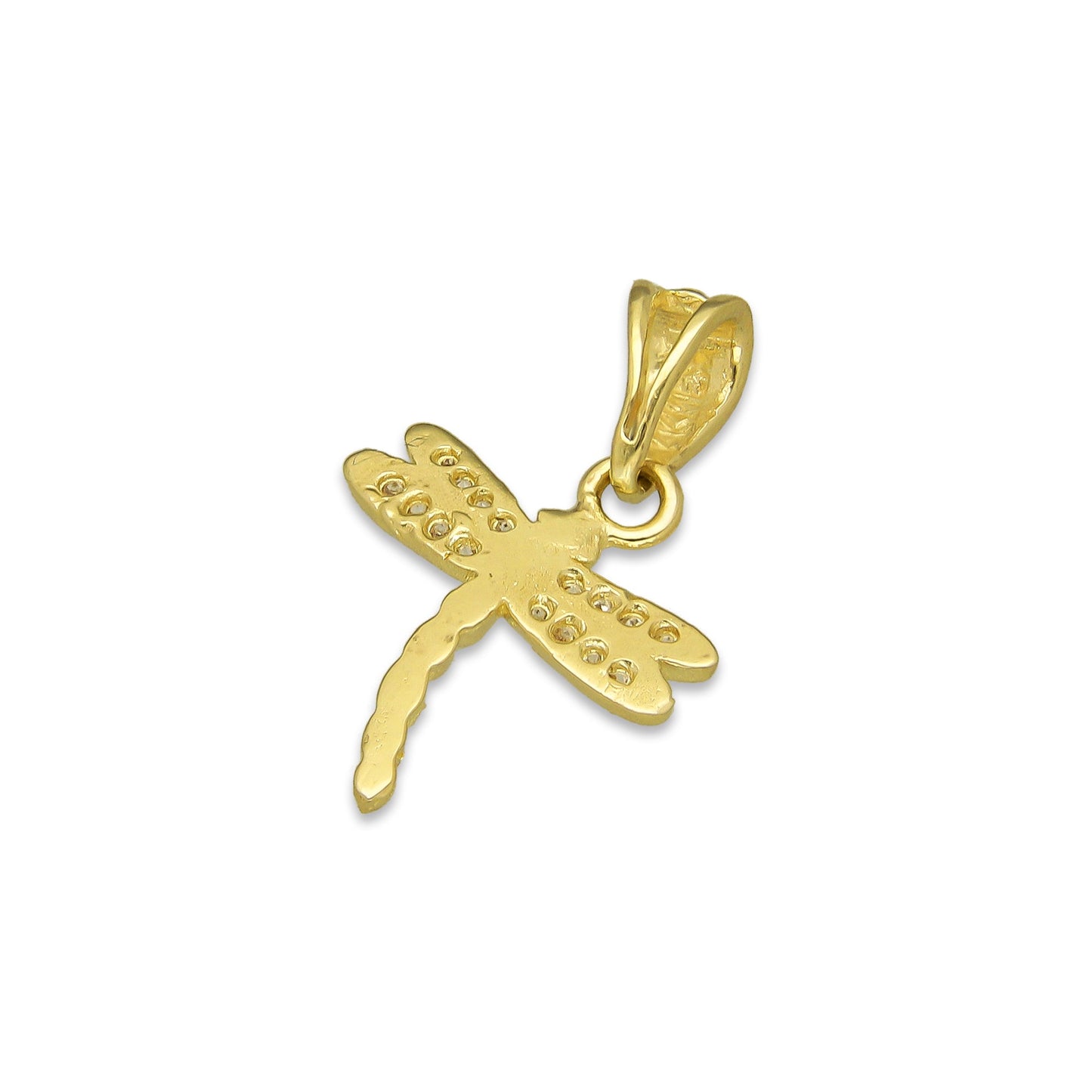 NR14DJ146 Dije Oro Sólido 14K Libélula con Zirconias 1.3 cm x 2 cm