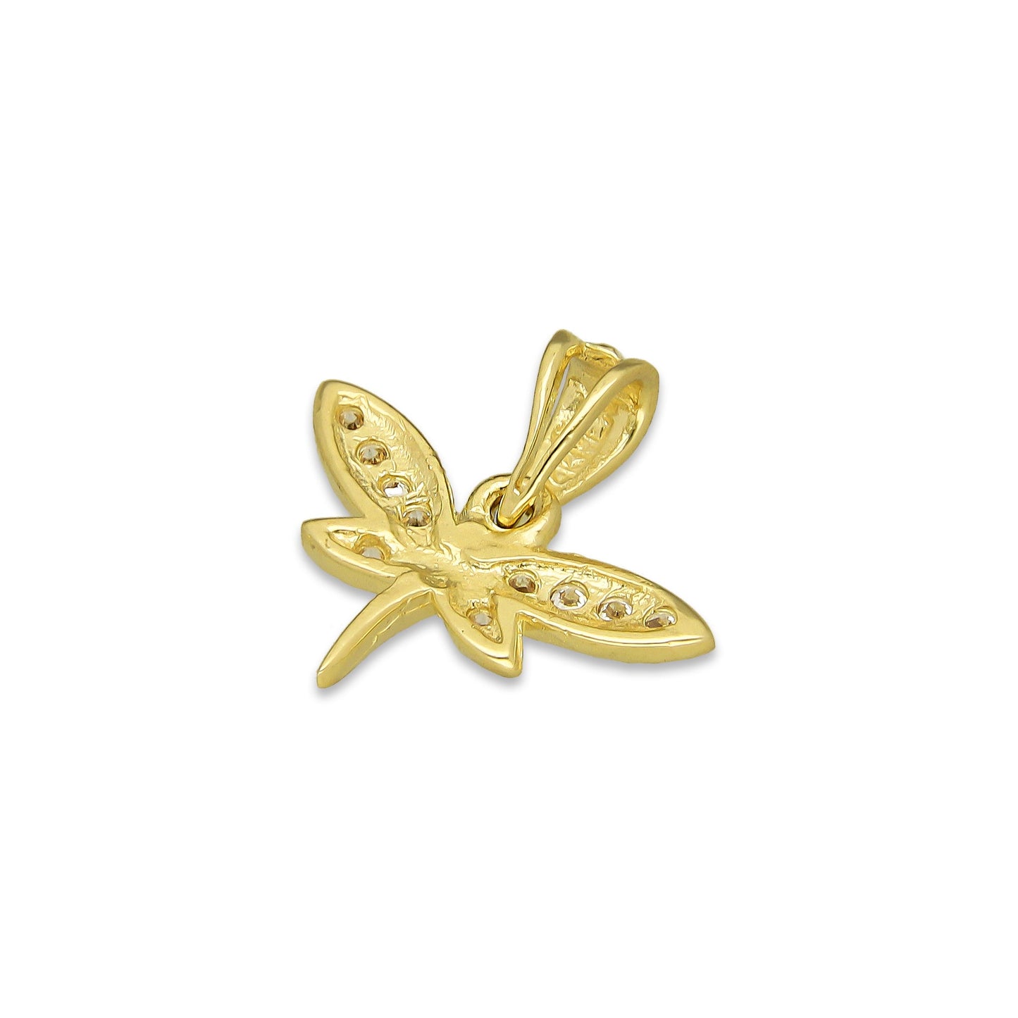 NR14DJ147 Dije Oro Sólido 14K Libélula Centro Liso con Zirconias 1.7 cm x 1.7 cm