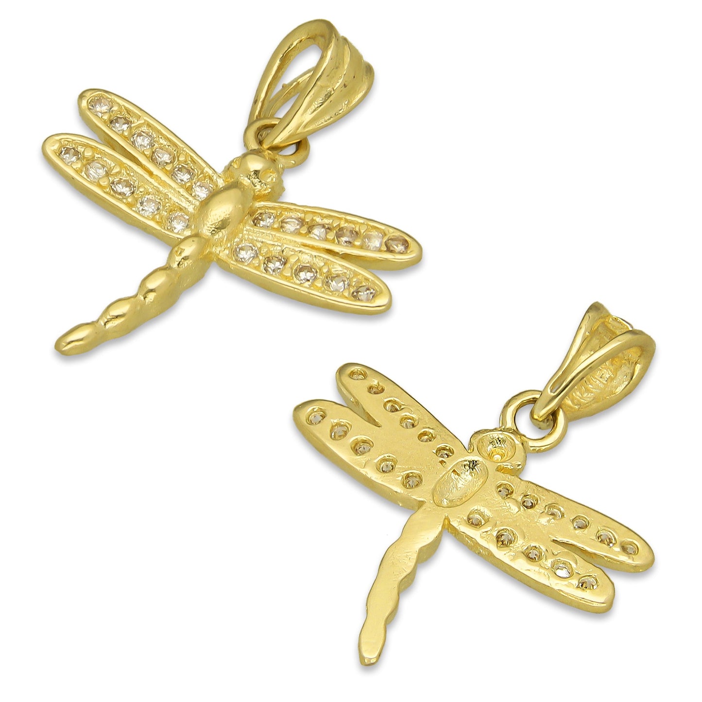 NR14DJ148 Dije Oro Sólido 14K Libélula con Zirconias Mediana 2 cm x 2.2 cm
