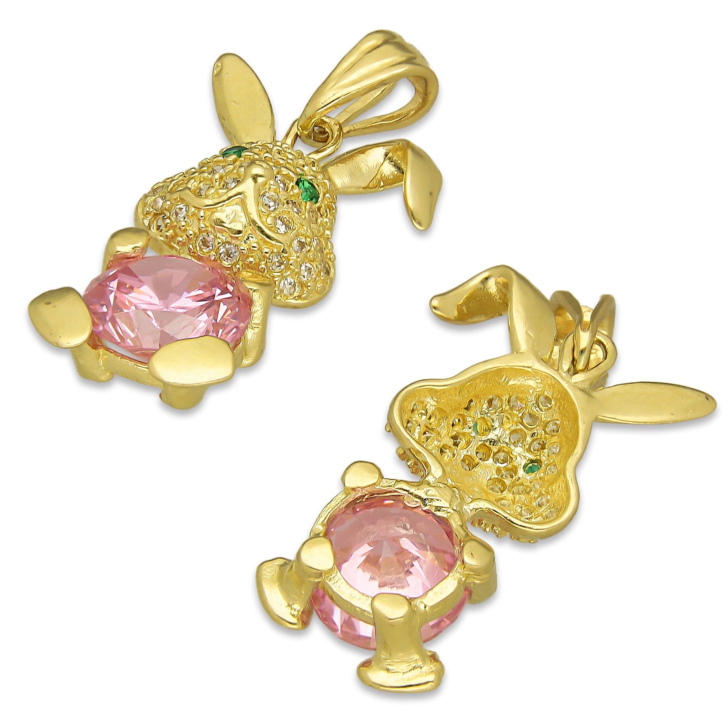 NR14DJ150 Dije Oro Sólido 14K Conejo con Zirconia en la Panza 1.4 cm x 2.7 cm