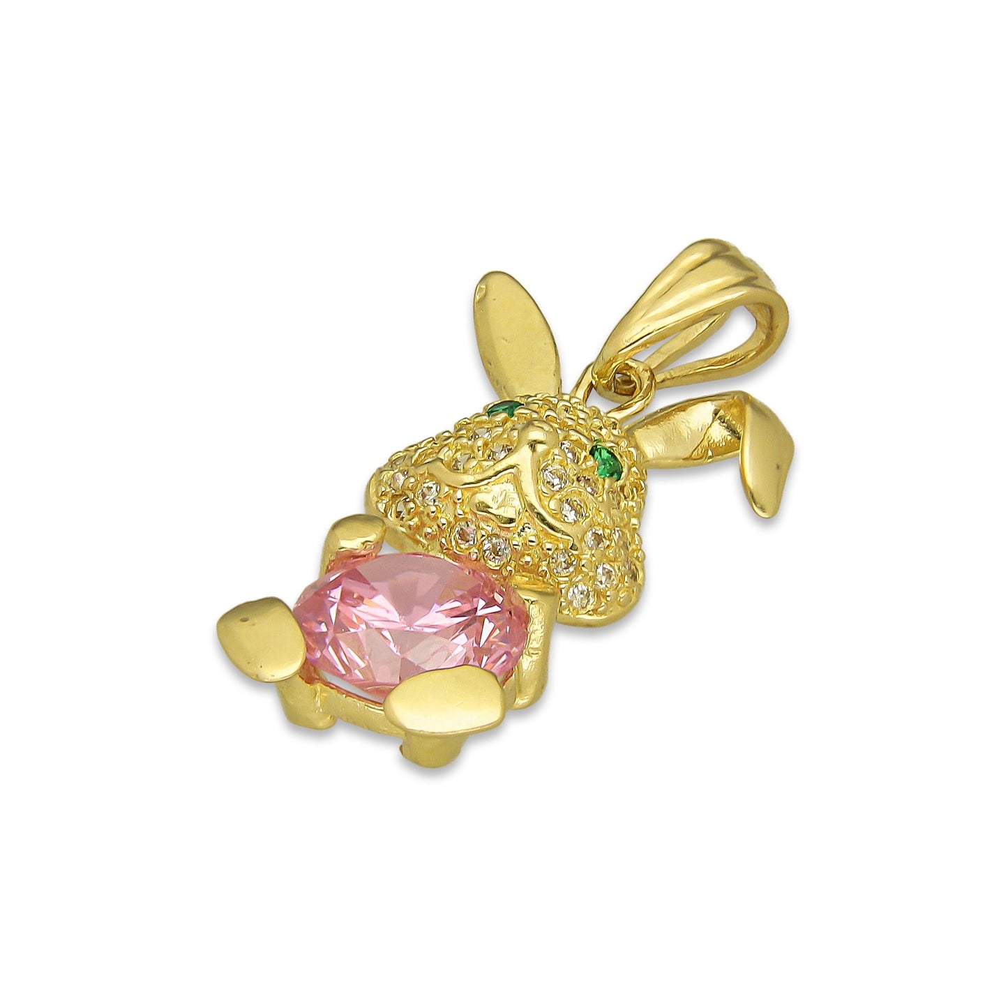 NR14DJ150 Dije Oro Sólido 14K Conejo con Zirconia en la Panza 1.4 cm x 2.7 cm