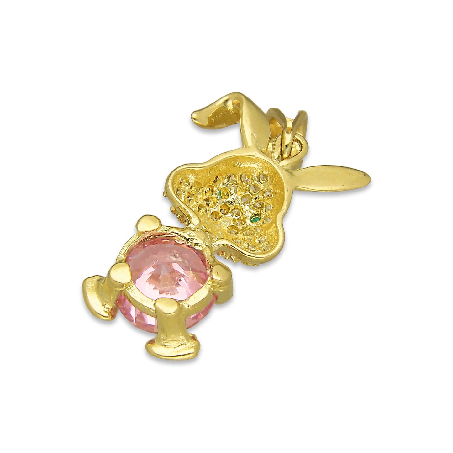 NR14DJ150 Dije Oro Sólido 14K Conejo con Zirconia en la Panza 1.4 cm x 2.7 cm