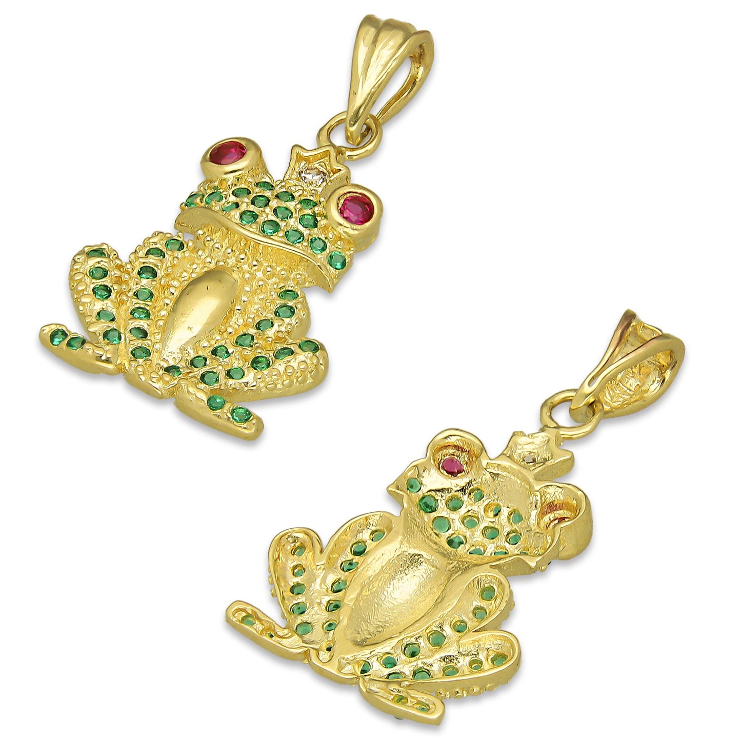 NR14DJ151 Dije Oro Sólido 14K Rana Verde con Corona 1.4 cm x 2.8 cm