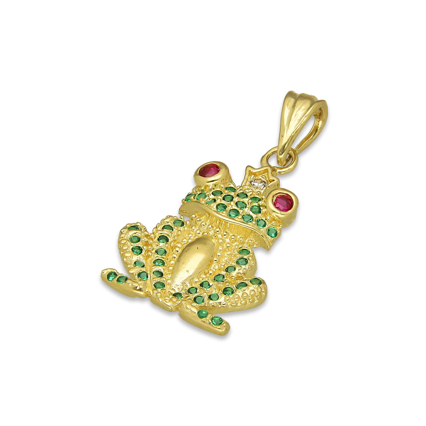 NR14DJ151 Dije Oro Sólido 14K Rana Verde con Corona 1.4 cm x 2.8 cm
