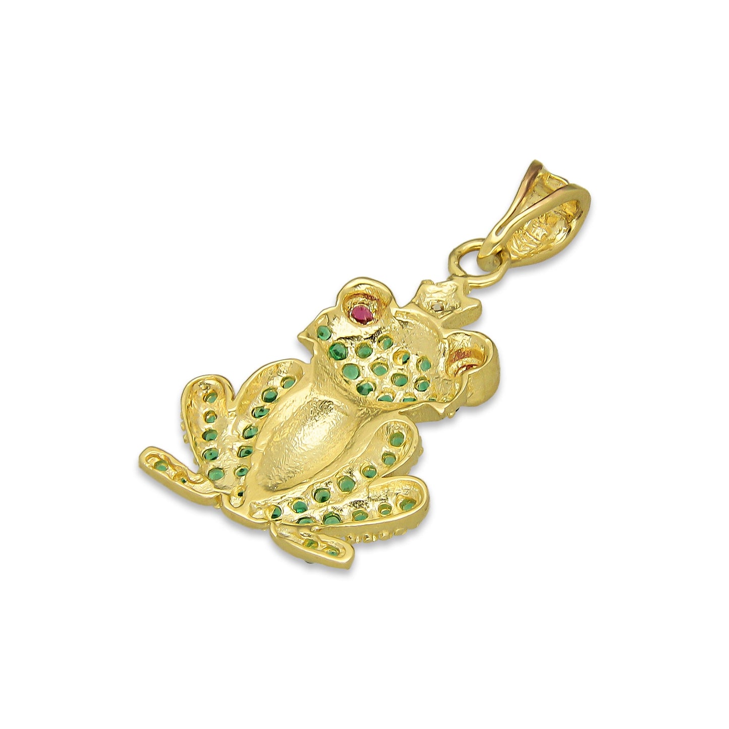 NR14DJ151 Dije Oro Sólido 14K Rana Verde con Corona 1.4 cm x 2.8 cm