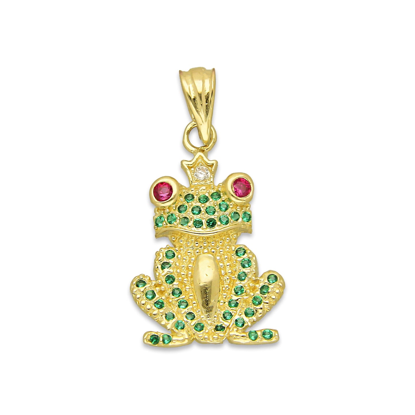 NR14DJ151 Dije Oro Sólido 14K Rana Verde con Corona 1.4 cm x 2.8 cm