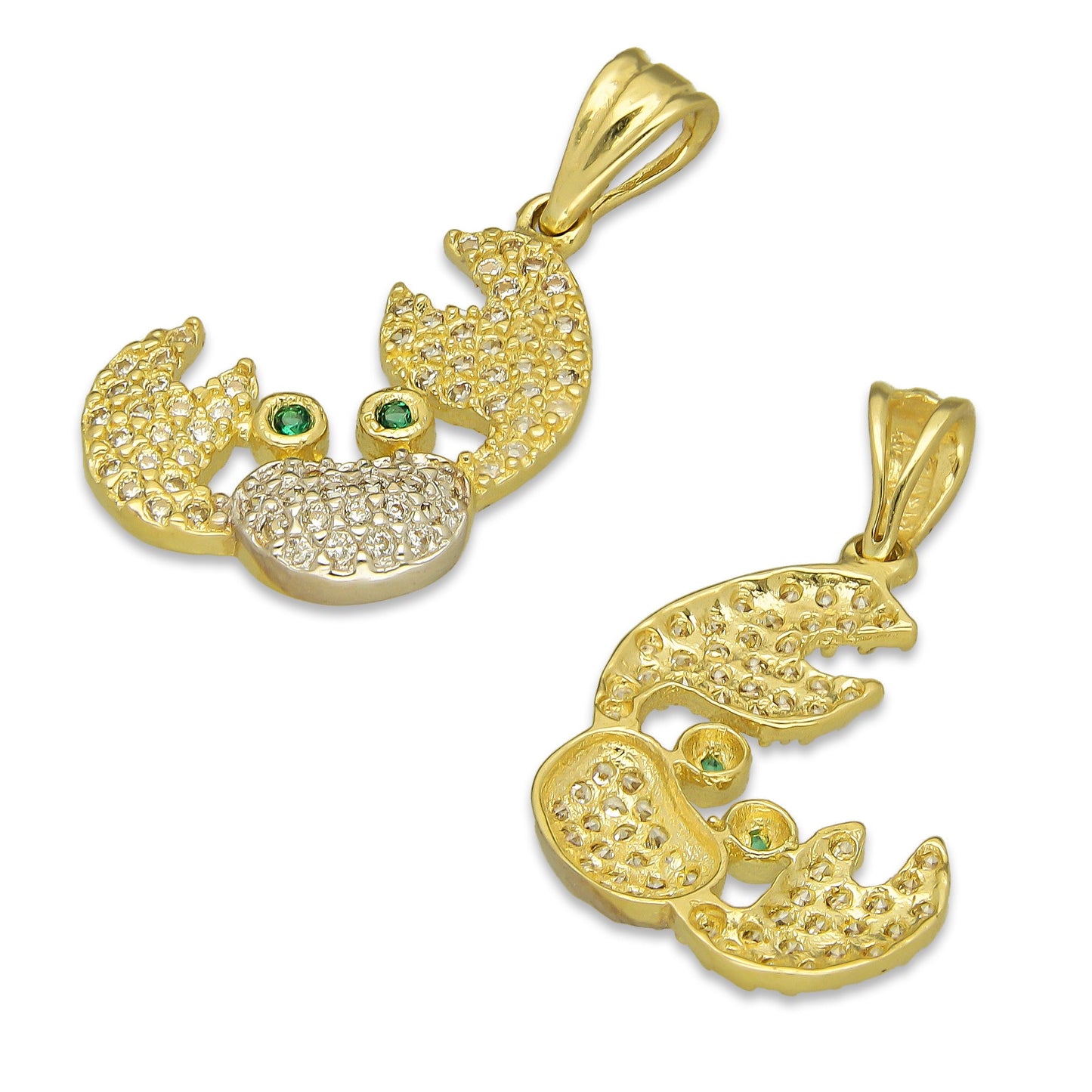 NR14DJ153 Dije Oro Sólido 14K Cangrejito Tenazas Pavé 1.6 cm x 2.5 cm