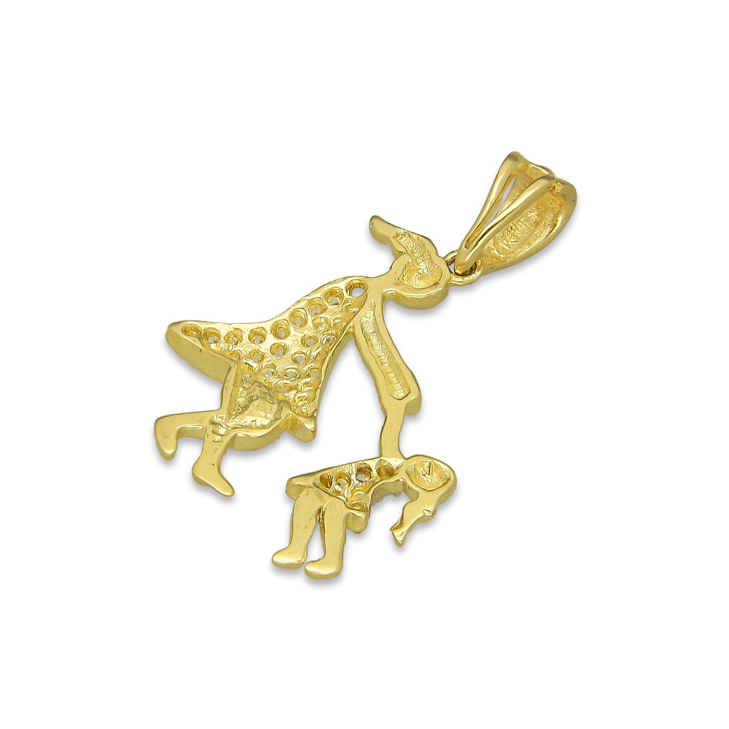 NR14DJ155 Dije Oro Sólido 14K Madre e Hija Jugando 1.8 cm x 2.5 cm