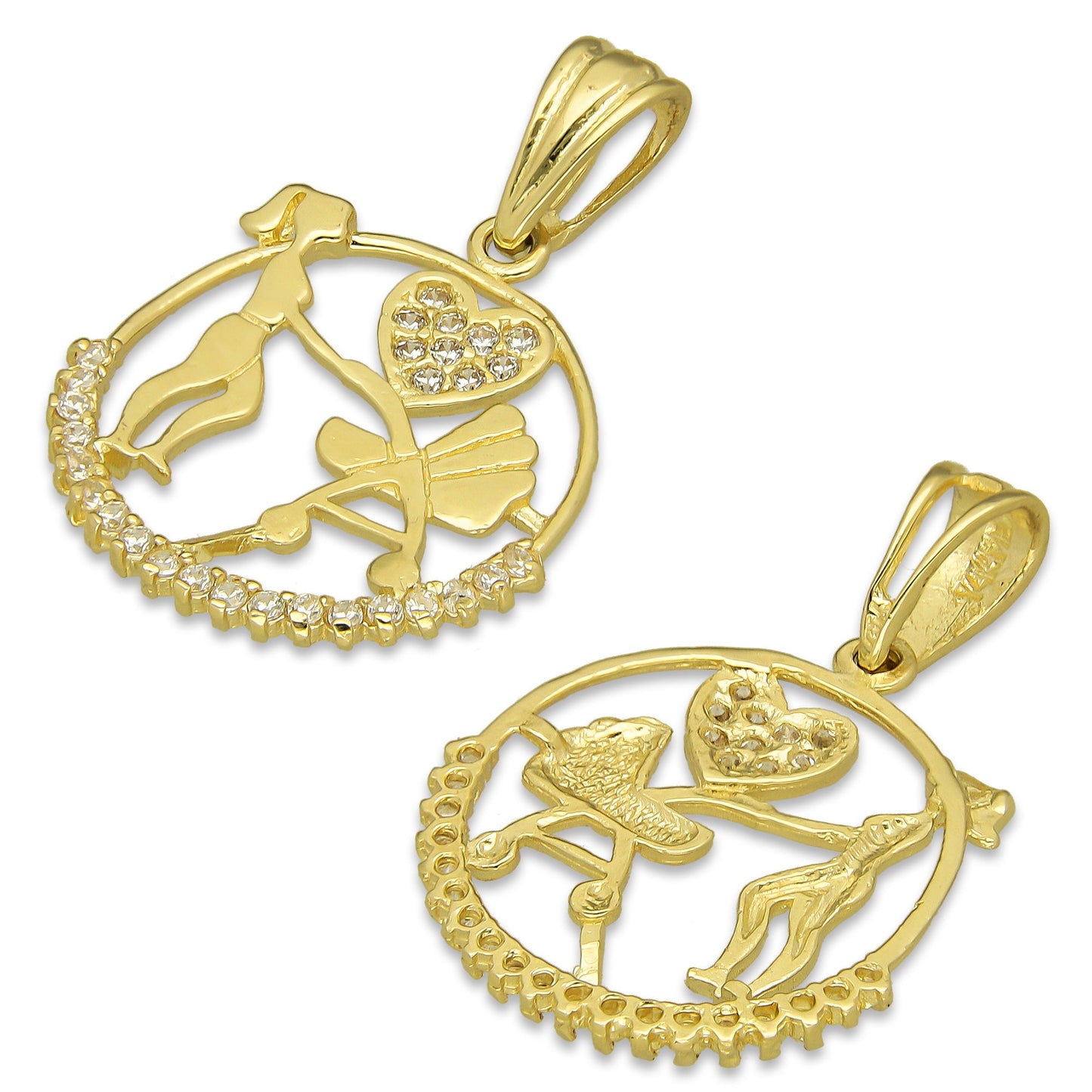 NR14DJ156 Dije Oro Sólido 14K Círculo Mamá con Carreola 2 cm x 3 cm