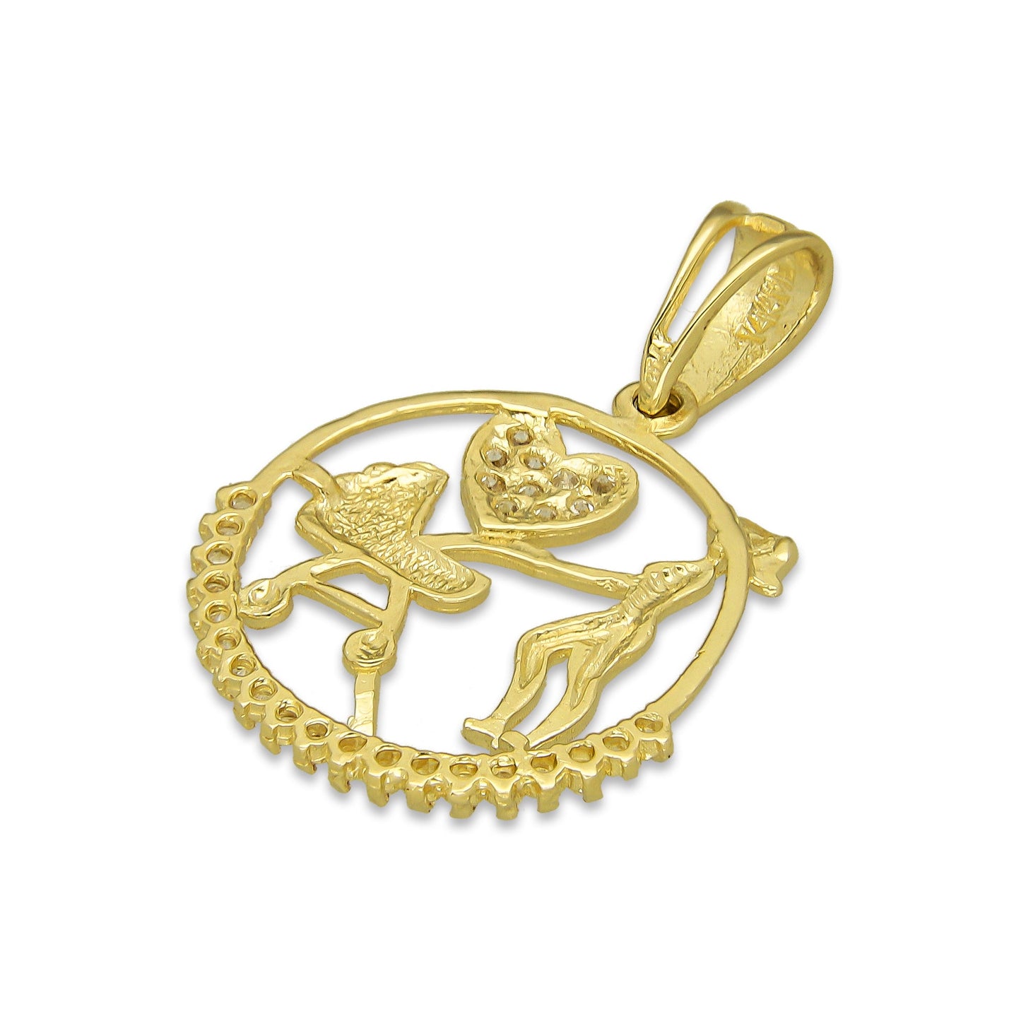 NR14DJ156 Dije Oro Sólido 14K Círculo Mamá con Carreola 2 cm x 3 cm