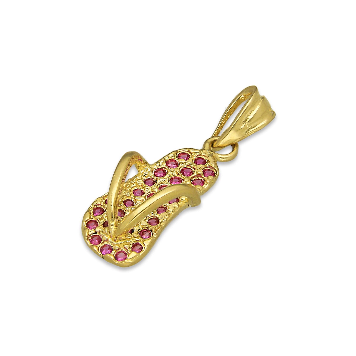 NR14DJ158 Dije Oro Sólido 14K Chanclita con Zirconias Rojas .9 cm x 2.5 cm