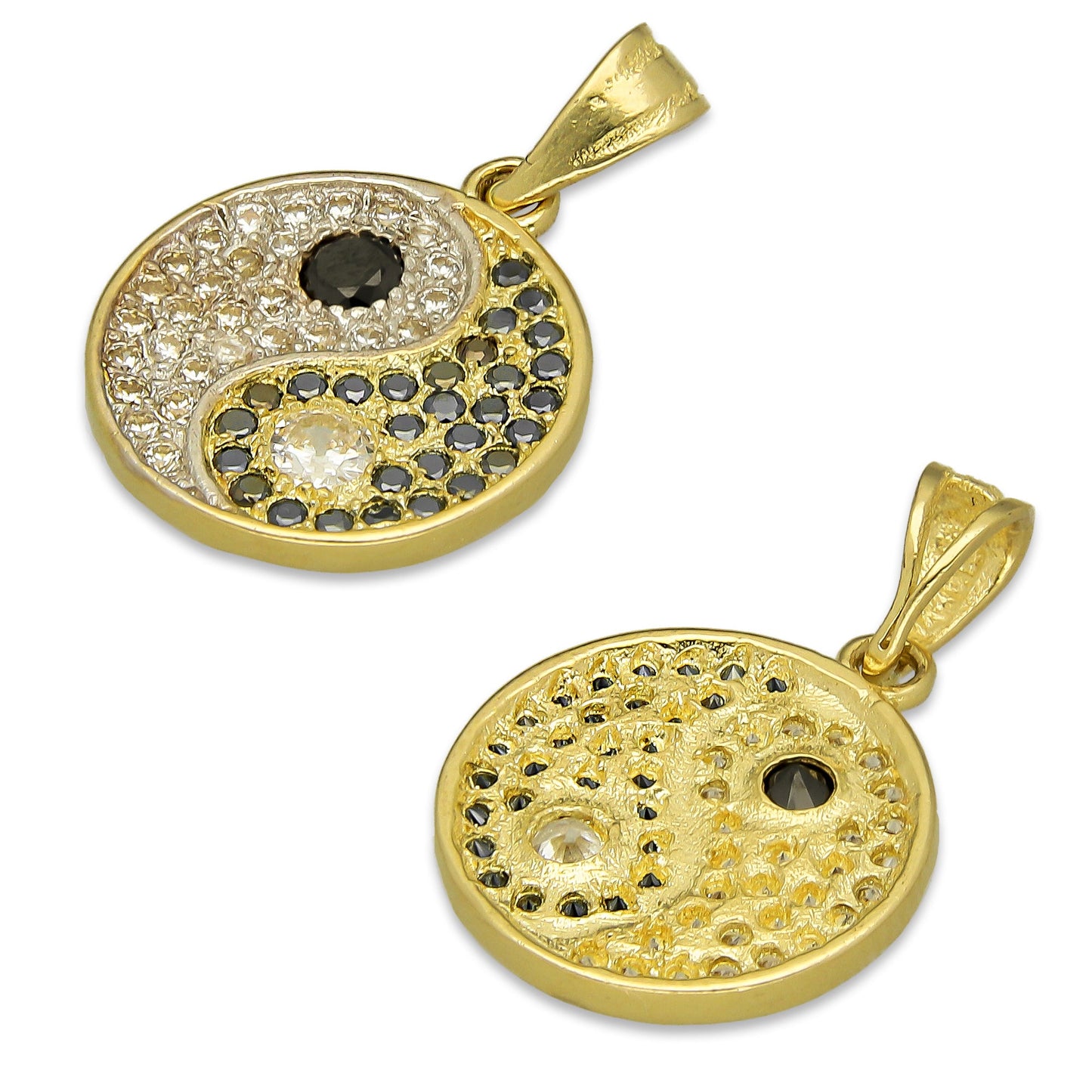 NR14DJ160 Dije Oro Sólido 14K Dije Yin Yang con Zirconias 1.5 cm x 2.2 cm