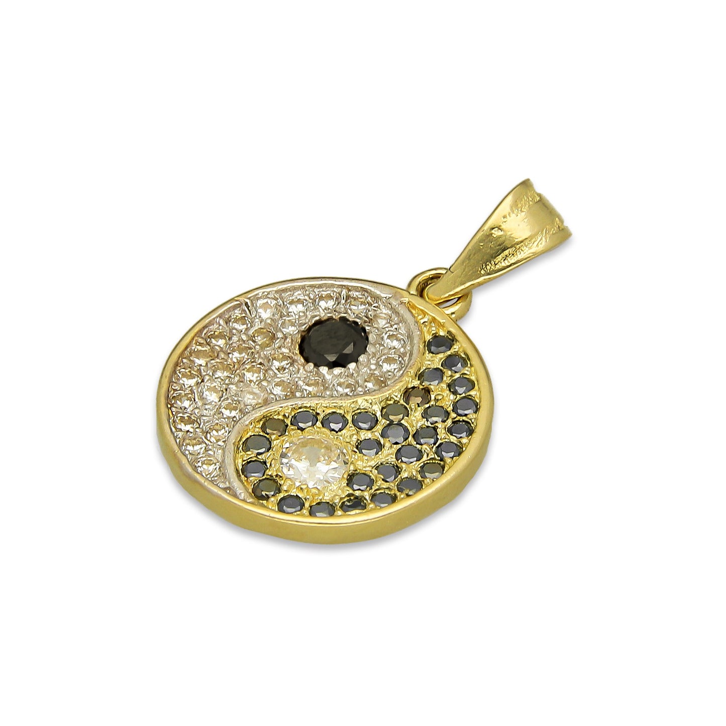 NR14DJ160 Dije Oro Sólido 14K Dije Yin Yang con Zirconias 1.5 cm x 2.2 cm