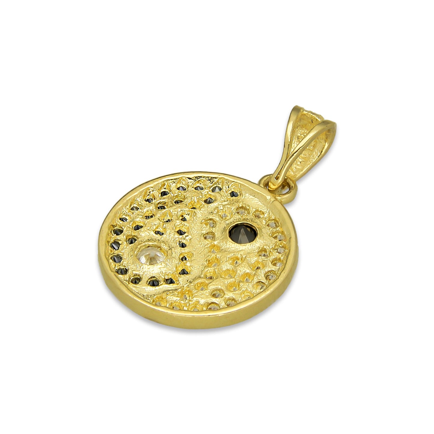 NR14DJ160 Dije Oro Sólido 14K Dije Yin Yang con Zirconias 1.5 cm x 2.2 cm