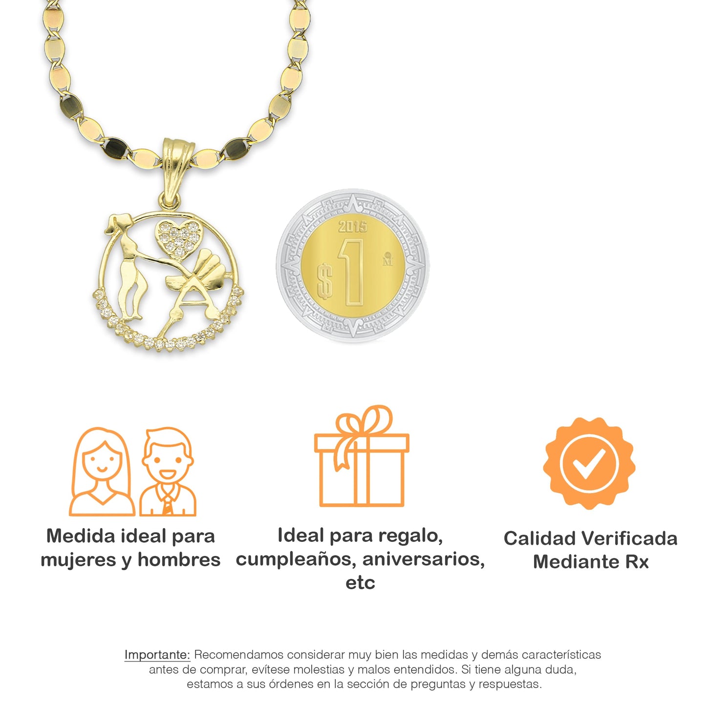 NR14DP059 Cadena Oro Sólido 10K + Dije Oro Sólido 14K Círculo Mamá con Carreola 2 cm x 3 cm