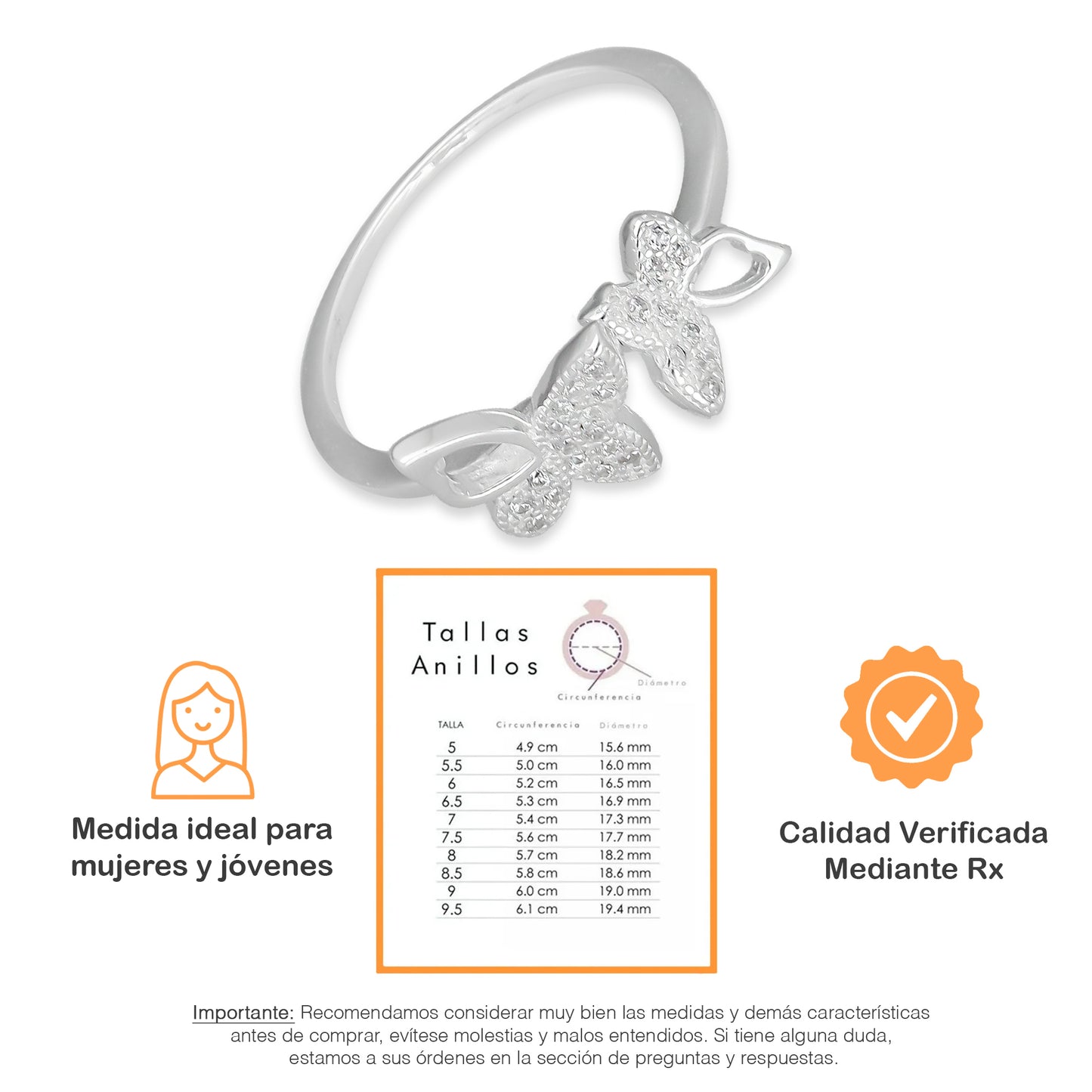 TMPAD012 Anillo Ajustable de Mariposa con Zirconia de Micropave en Plata Fina .925