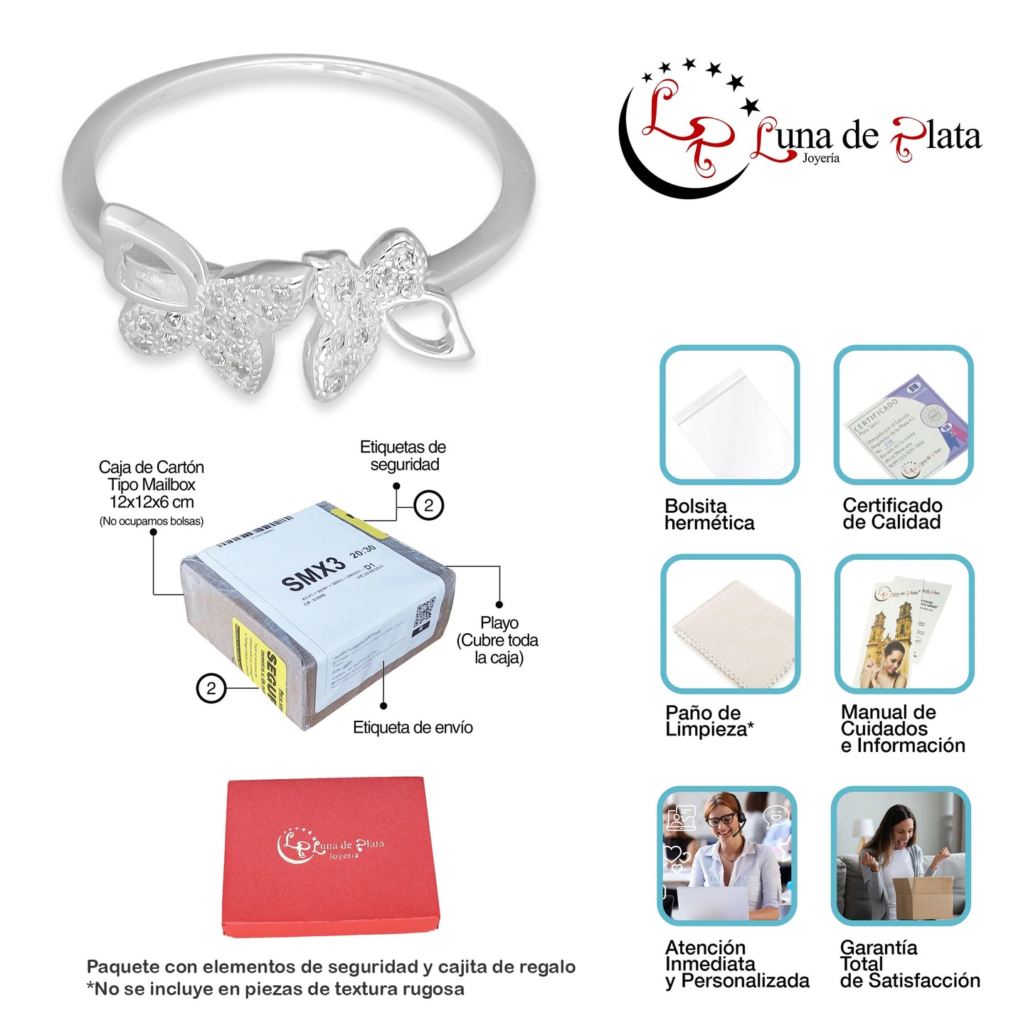 TMPAD012 Anillo Ajustable de Mariposa con Zirconia de Micropave en Plata Fina .925