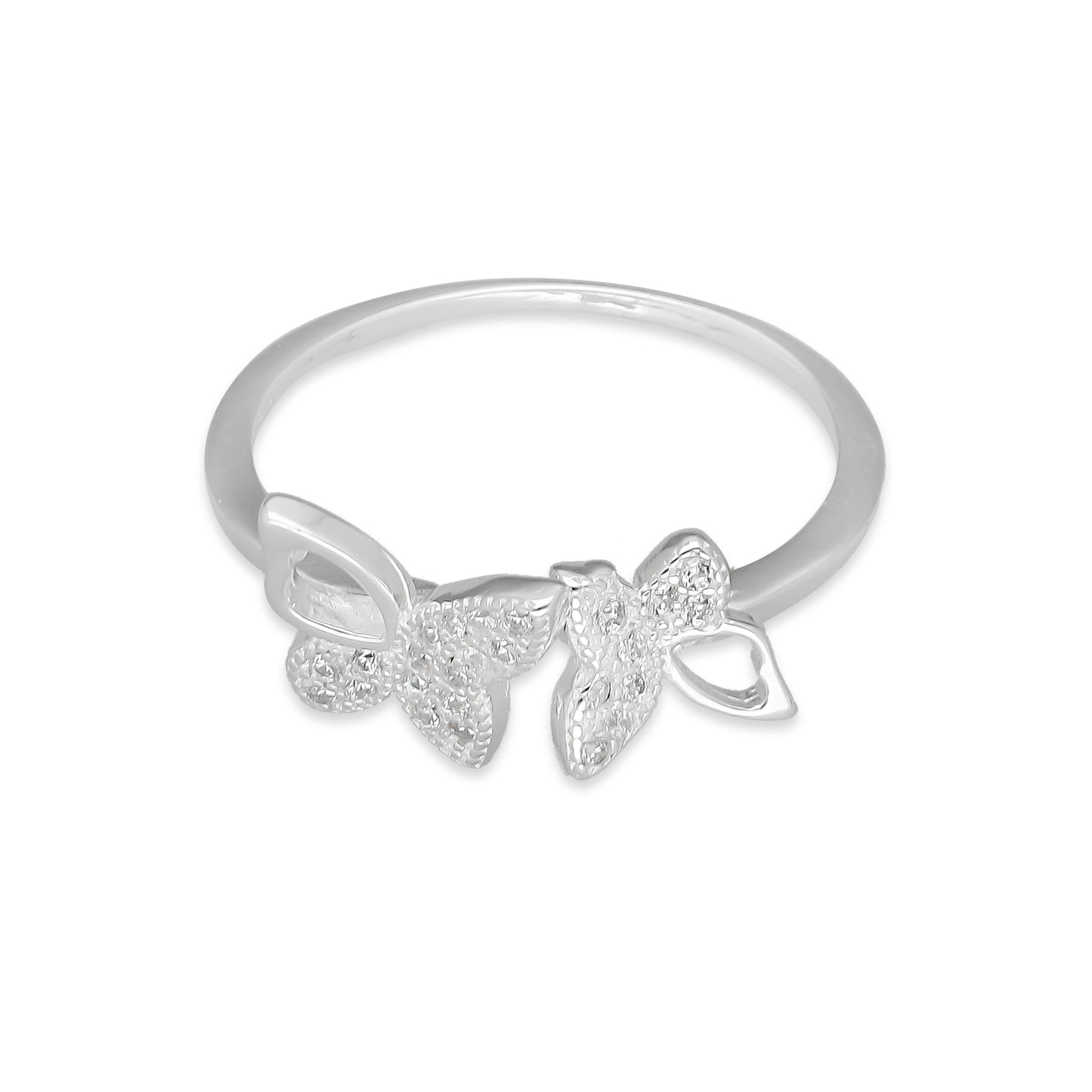TMPAD012 Anillo Ajustable de Mariposa con Zirconia de Micropave en Plata Fina .925