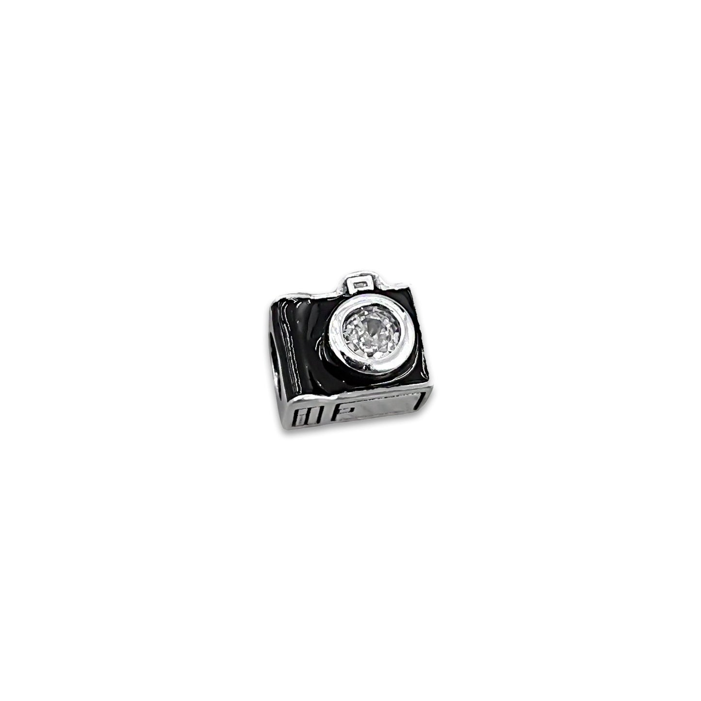 TMPCH003 Dije Charm Pand Camara Negra con Zirconia en Plata Fina .925