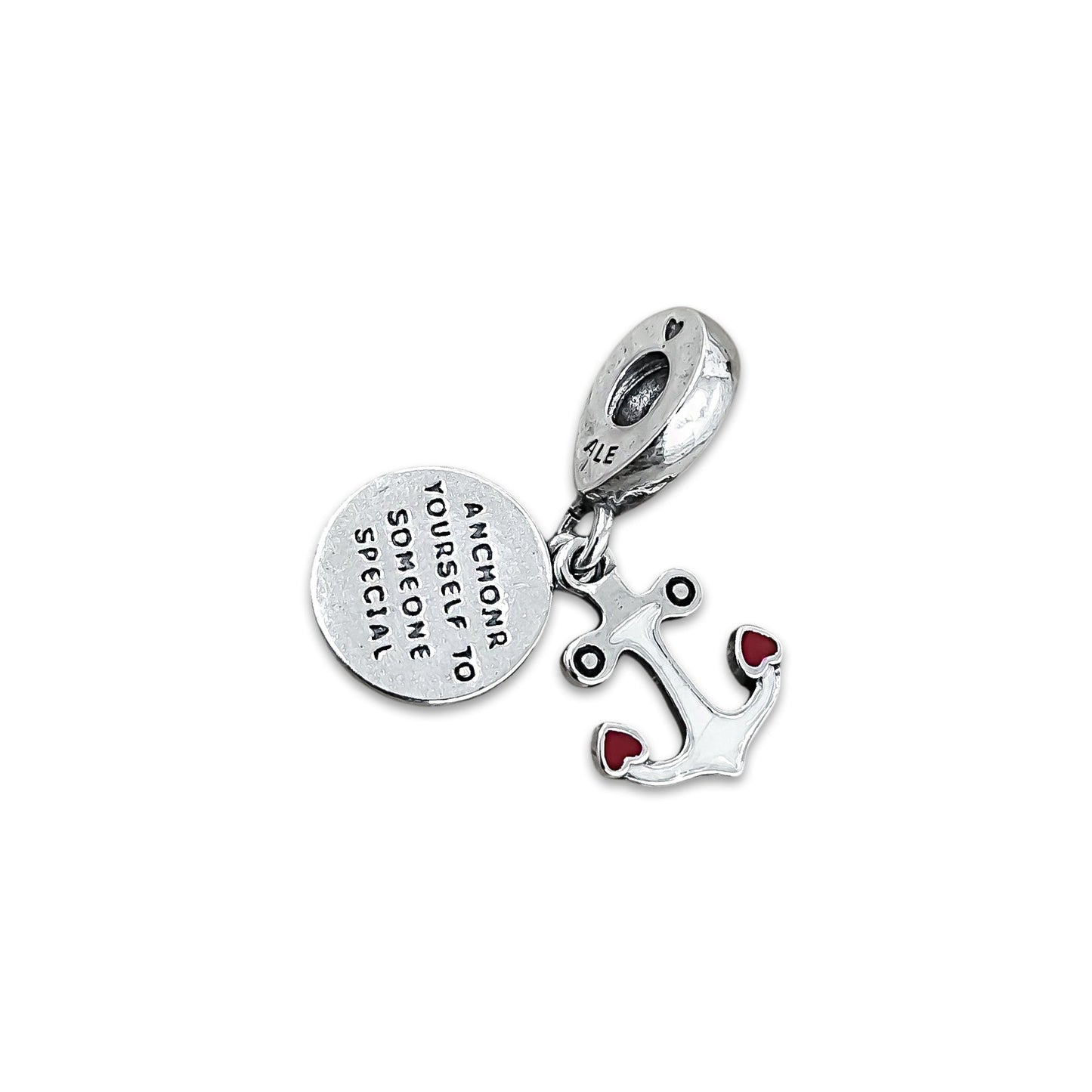 TMPCH024 Dije Charm Pand Ancla con Esmalte Blanco en Plata Fina .925