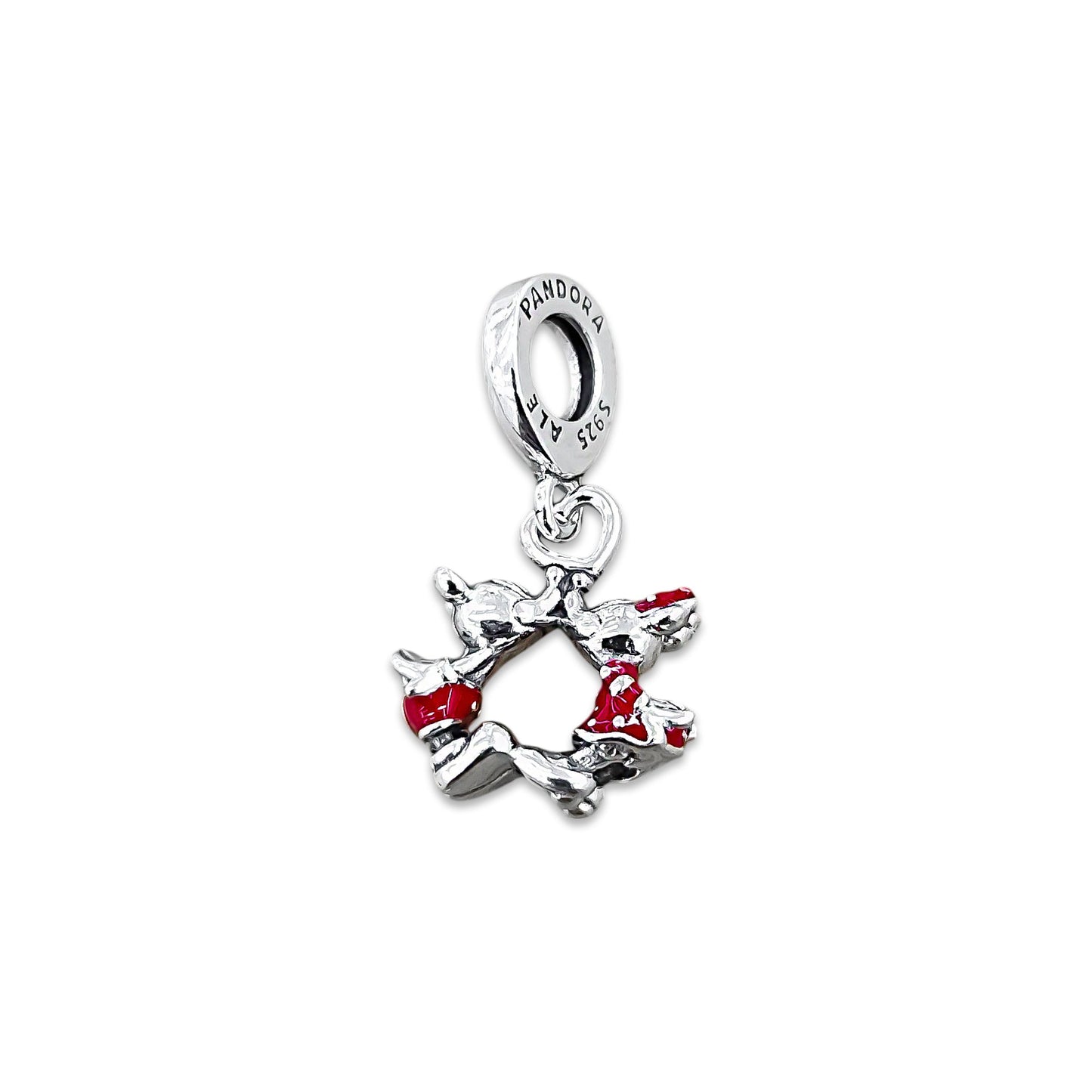 TMPCH034 Dije Charm Pand Mickey y Minnie 3D Kissing en Plata Fina .925