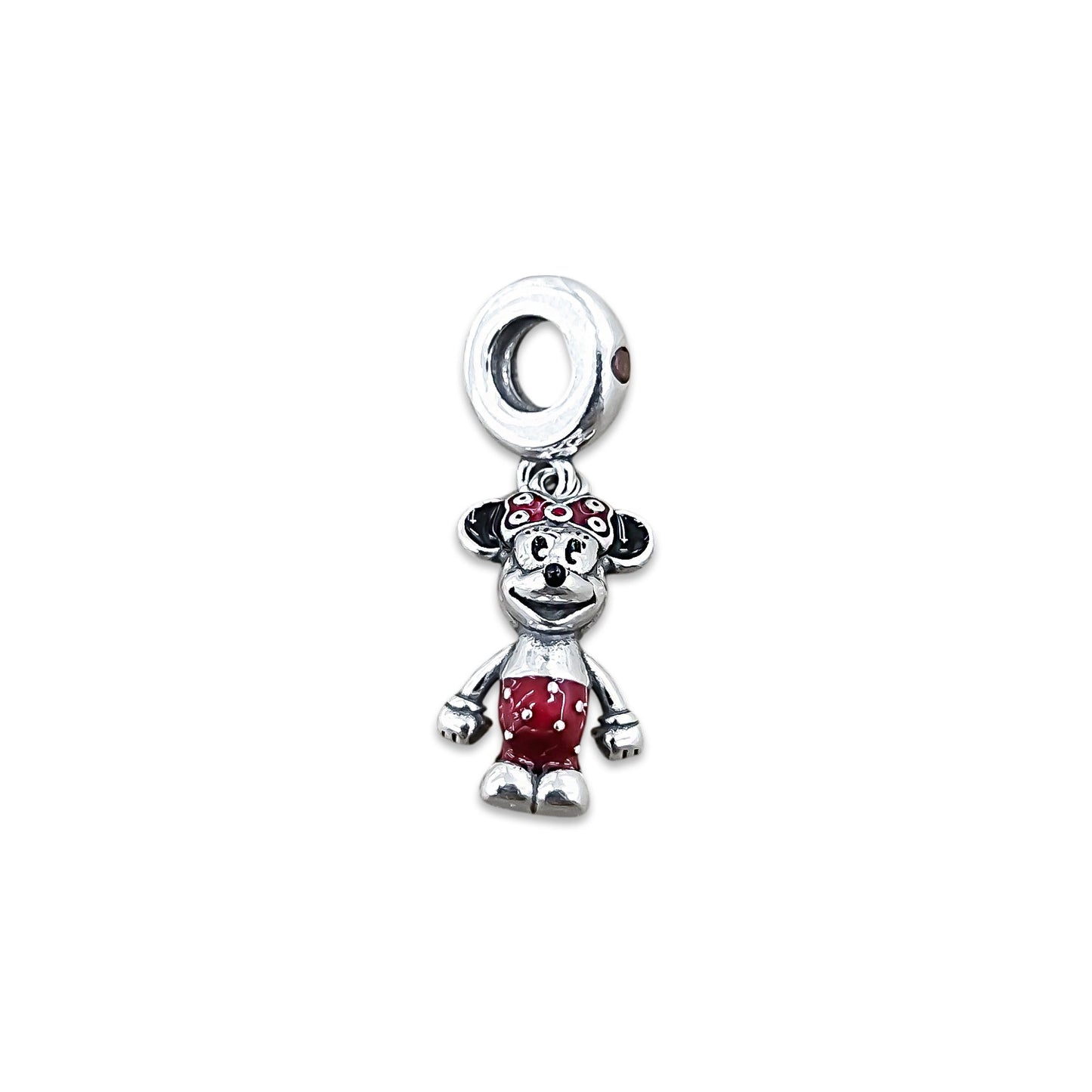 TMPCH037 Dije Charm Pand Minnie Short y Moño Rojo en Plata Fina .925