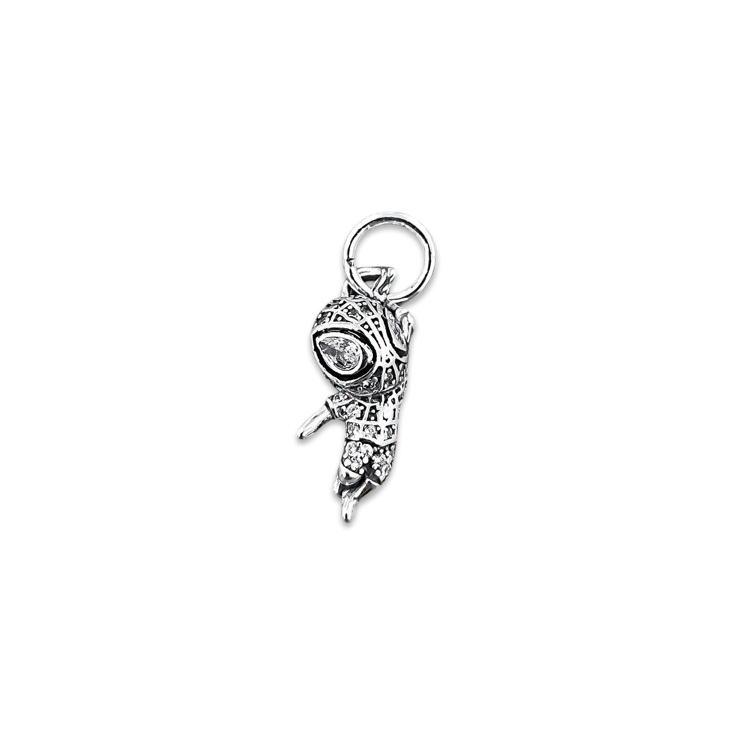 TMPCH043 Dije Charm Pand Spiderman Balanceandose Ojos Zirconia en Plata Fina .925