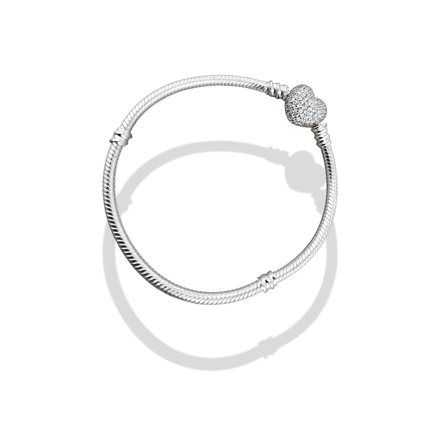 TMPPD007-18 Pulsera Dama Pand Corazón Plata Rosa Pavé 18 cm en Plata Fina .925