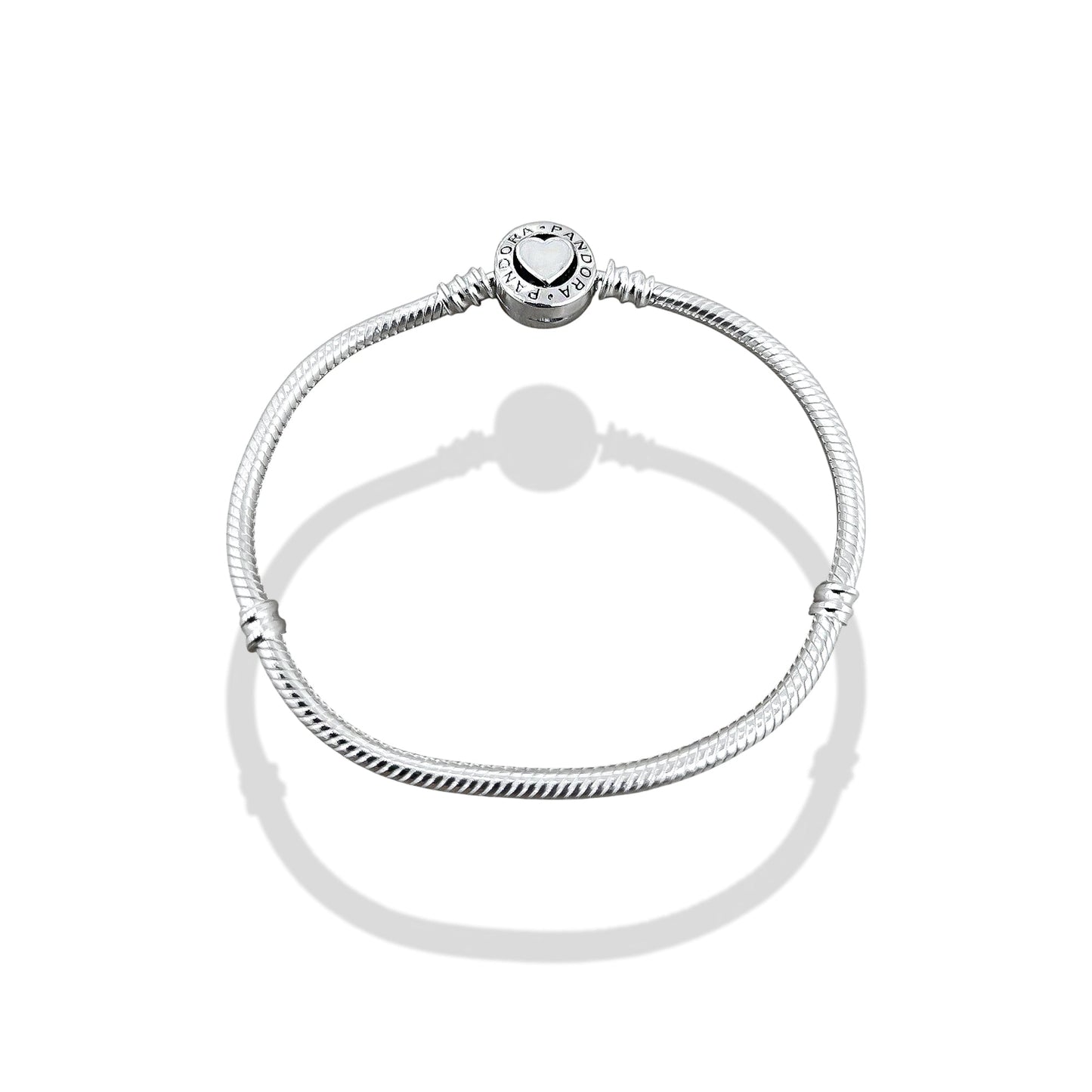 TMPPD011-18 Pulsera Dama Pand Corazón Centro Blanco 18 cm en Plata Fina .925