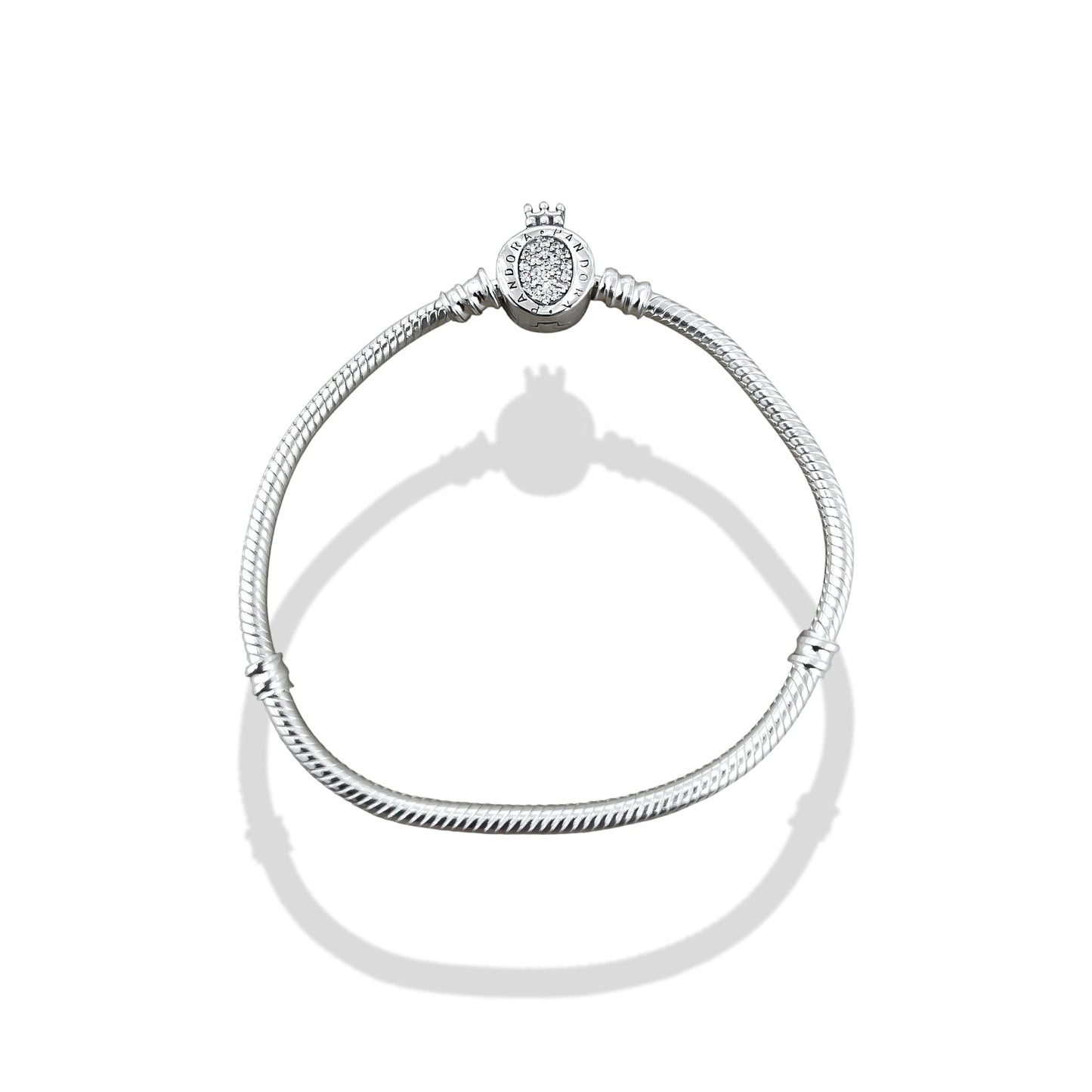 TMPPD012-19 Pulsera Dama Pand Óvalo Centro Zirconias Corona 19 cm en Plata Fina .925