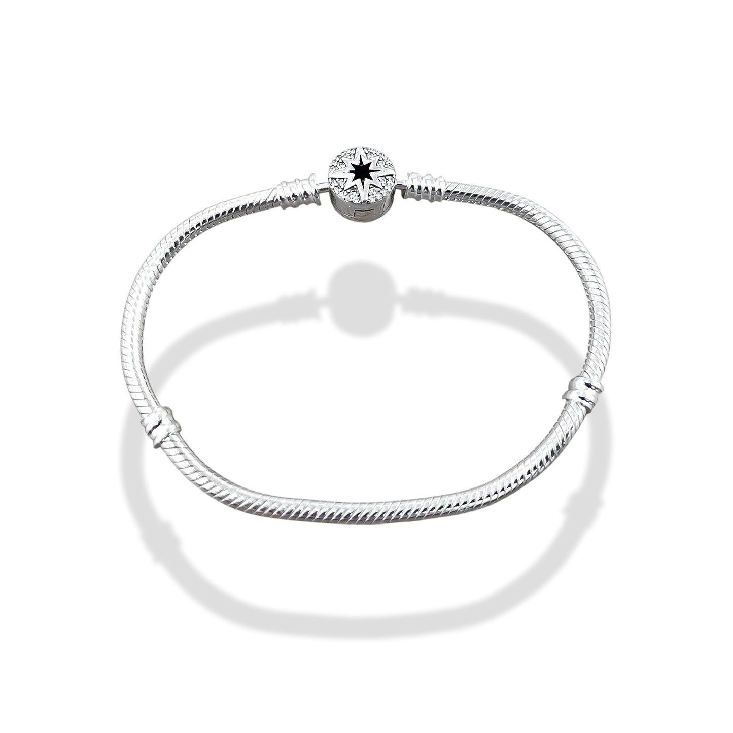 TMPPD018-18 Pulsera Dama Pand Círculo Estrella Centro Negro 18 cm en Plata Fina .925