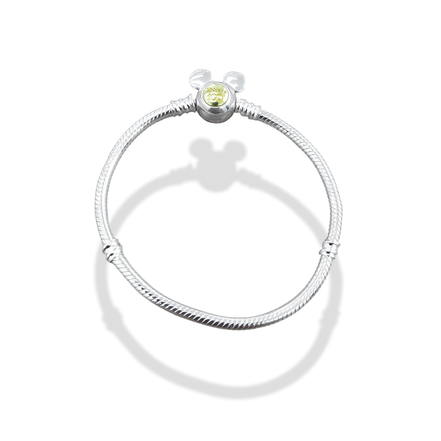 TMPPD020-17 Pulsera Dama Pand Mickey Centro Dorado 17 cm en Plata Fina .925