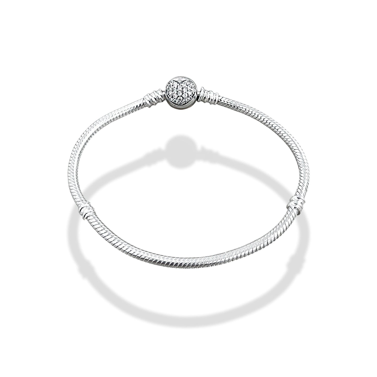TMPPD027-18 Pulsera Dama Pand Círculo con Corazón Zirconias 18 cm en Plata Fina .925