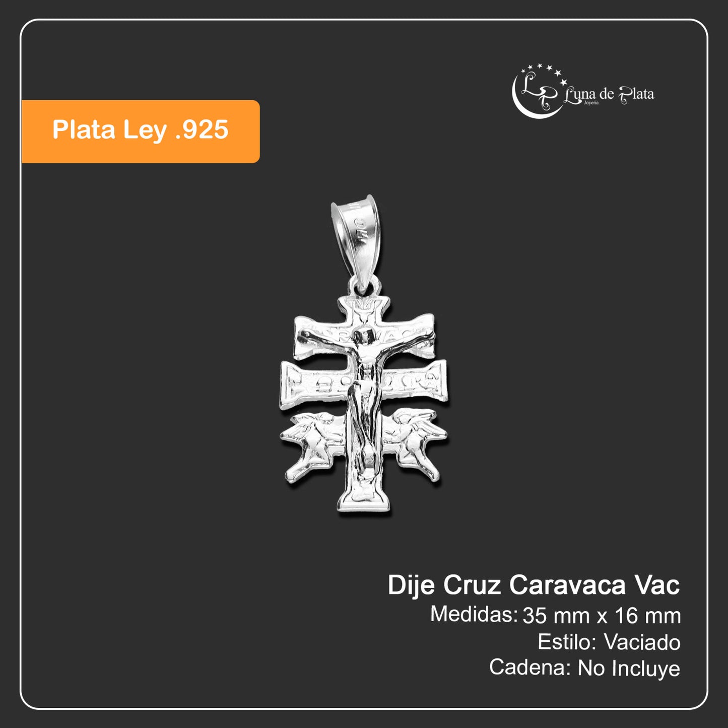 LPDJ274 Dije Cruz Caravaca Vac 35 mm x 16 mm en Plata .925 Taxco Gro 3632904710