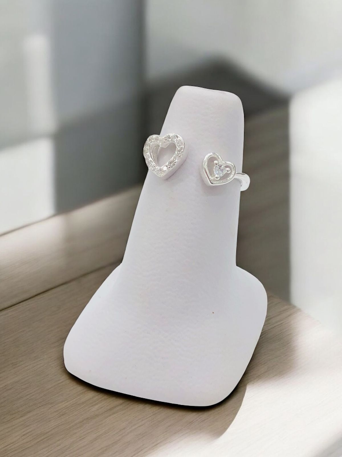 TMPAD013 Anillo Ajustable Corazon Doble en Plata Fina .925