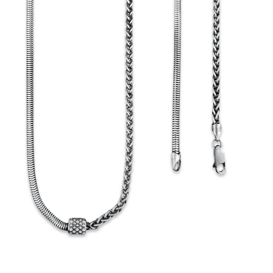 TMPCU010 Cadena Duo Cola de Rata y Espiga con Cilindro 3.2 mm x 55 cm en Plata Fina .925