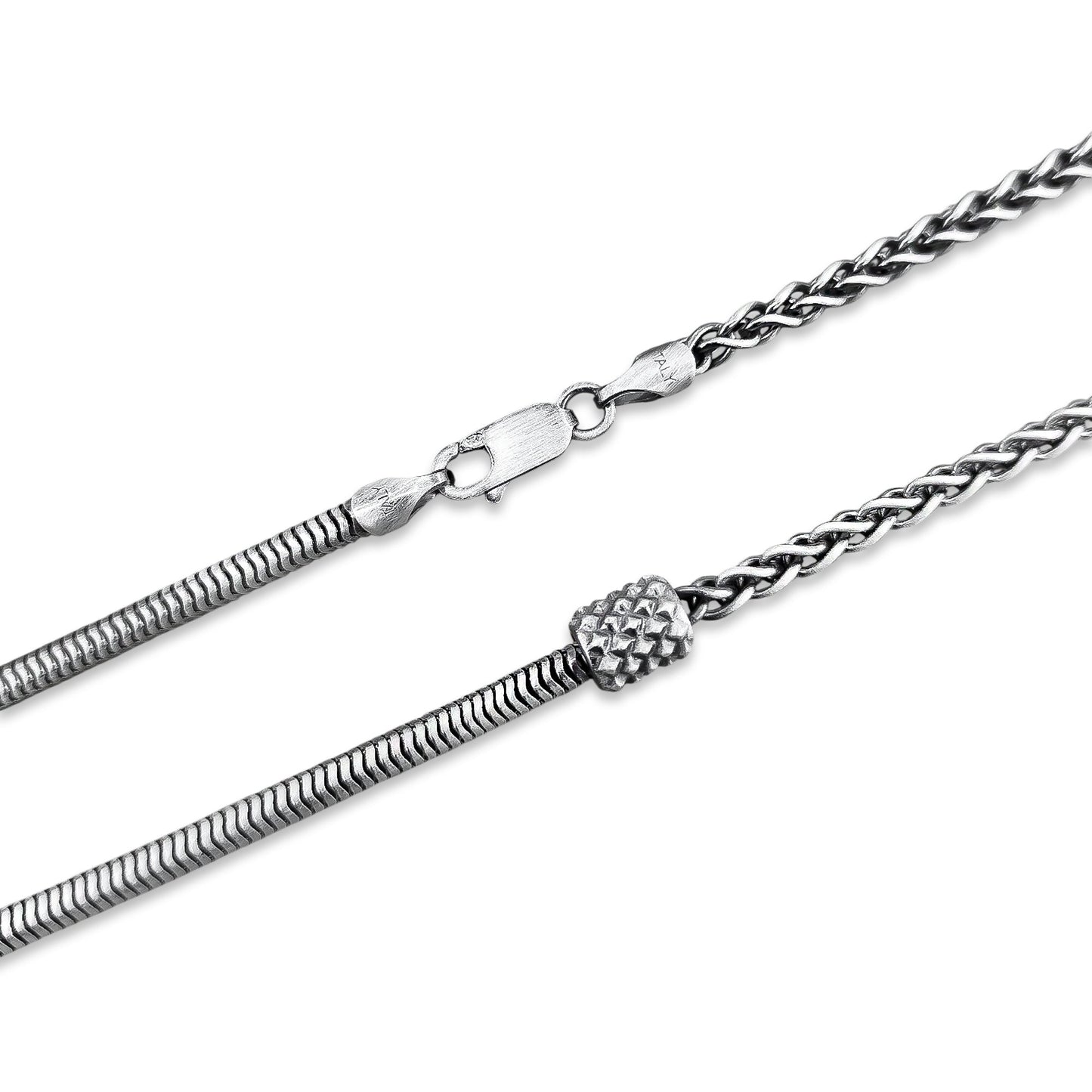 TMPCU010 Cadena Duo Cola de Rata y Espiga con Cilindro 3.2 mm x 55 cm en Plata Fina .925