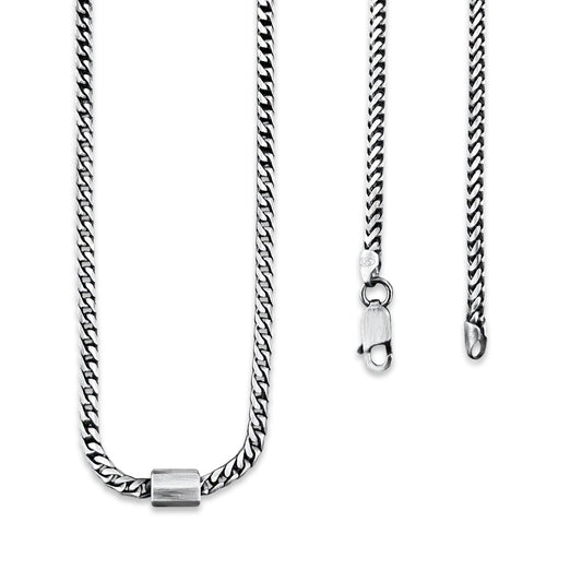 TMPCU011 Cadena Cubana 3D con Cilindro 3.2 mm x 60 cm en Plata Fina .925