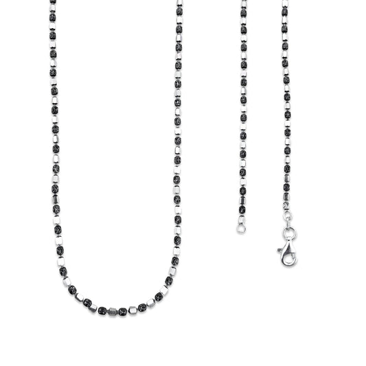 TMPCU012 Cadena Cubos y Bolitas Pavonadas 2 mm x 55 cm en Plata Fina .925